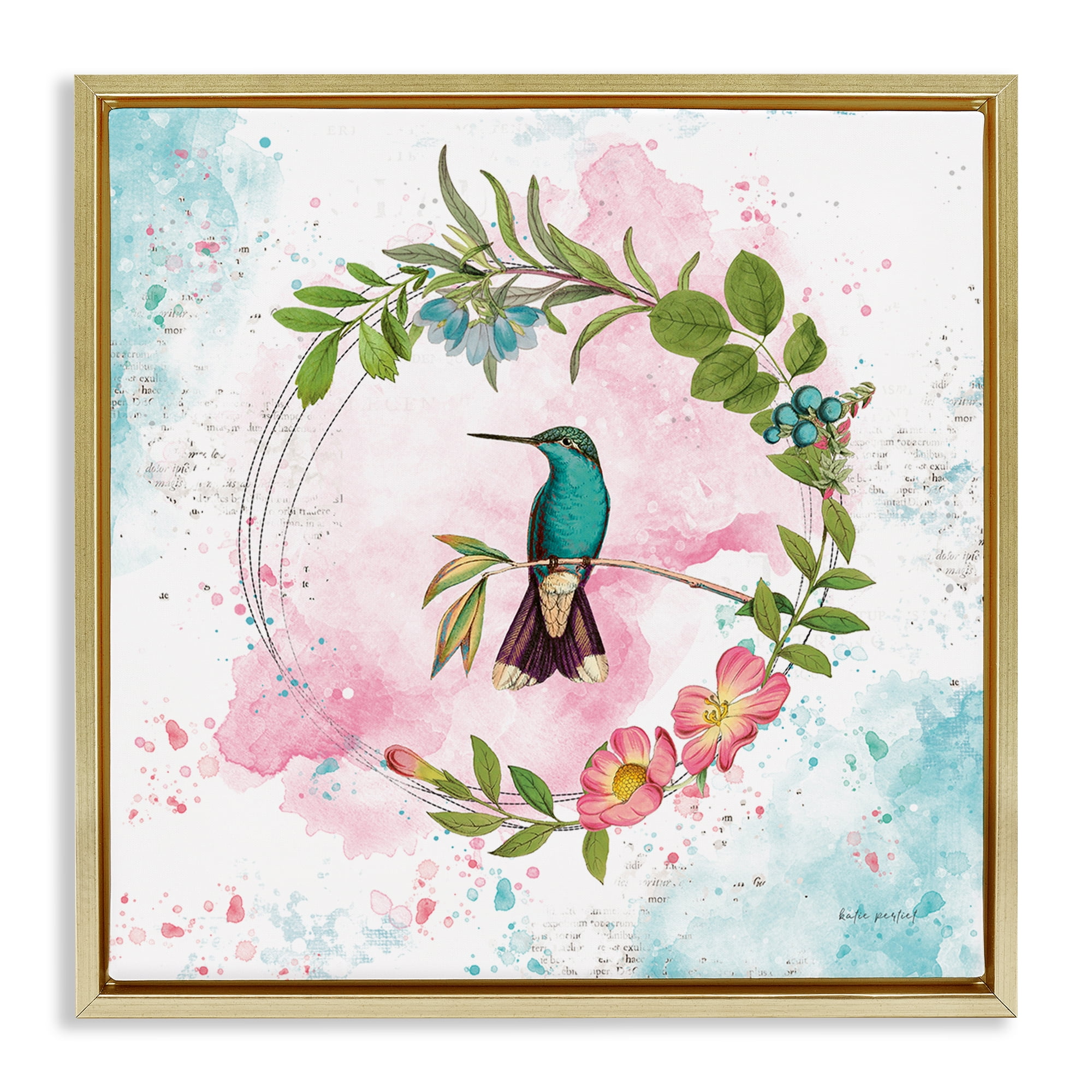 Stupell Industries Delicate Hummingbird Wreath Animals Painting Gold Floater Framed Canvas Art Print Wall Art, 25 x 25