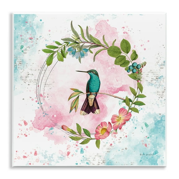 Stupell Industries Delicate Hummingbird Wreath Animals Painting Unframed Art Print Wall Art, 12 x 12