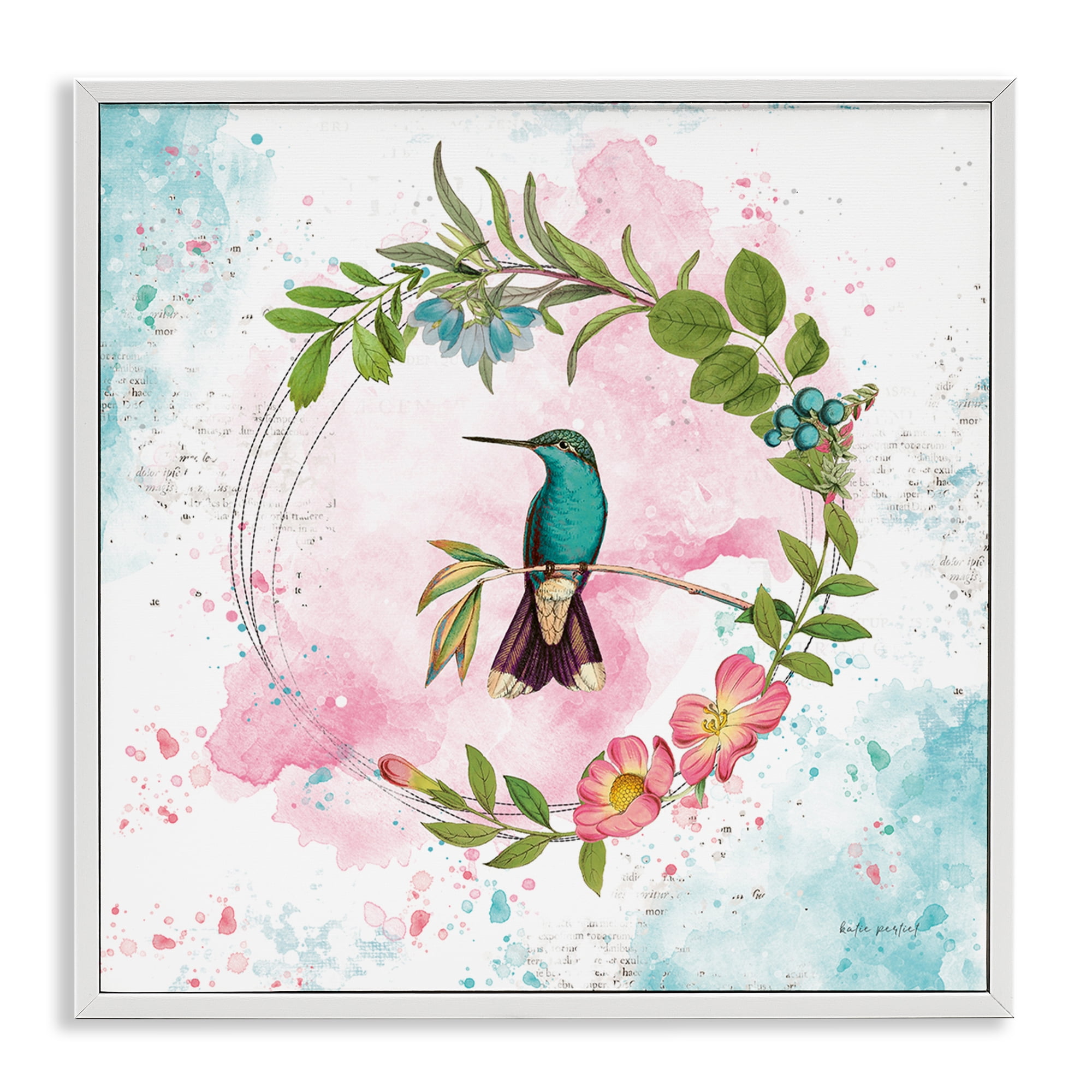 Stupell Industries Delicate Hummingbird Wreath Animals Painting White Framed Art Print Wall Art, 17 x 17