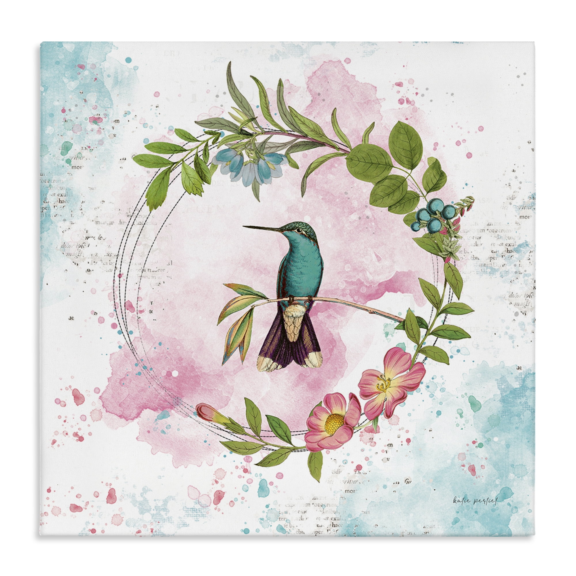 Stupell Industries Delicate Hummingbird Wreath Animals Painting Wrapped Canvas Art Print Wall Art, 24 x 24