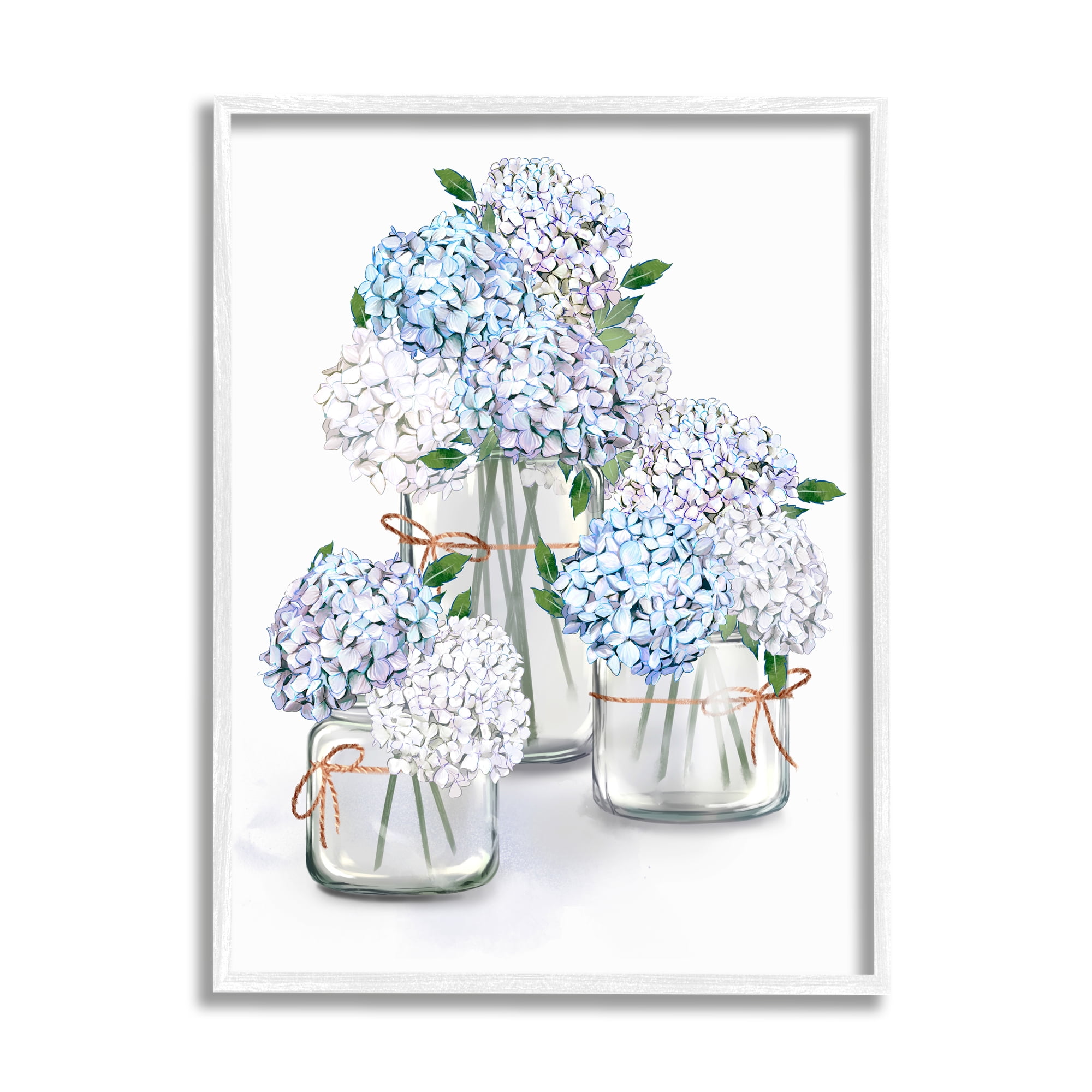 Stupell Industries Delicate Hydrangea Blossoms Arrangement Glass Jars Illustration Graphic Art White Framed Art Print Wall Art, 11x14, by Ziwei Li