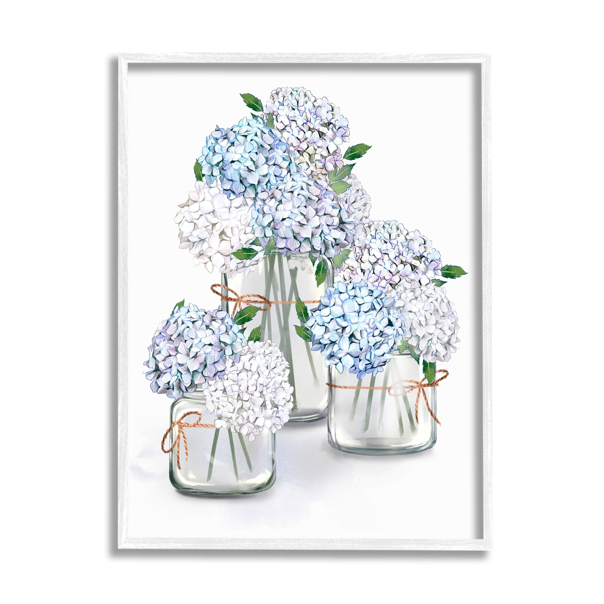 Stupell Industries Delicate Hydrangea Blossoms Arrangement Glass Jars Illustration Graphic Art White Framed Art Print Wall Art, 16x20, by Ziwei Li