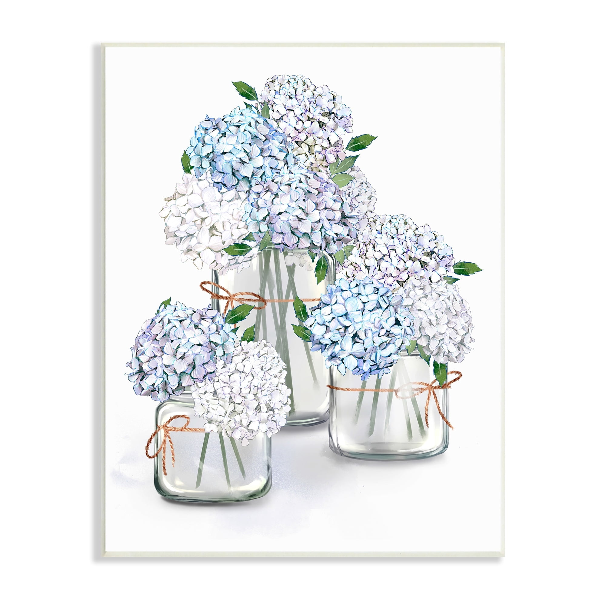 Stupell Industries Delicate Hydrangea Blossoms Arrangement Glass Jars Illustration Wood Wall Art - White 13 x19