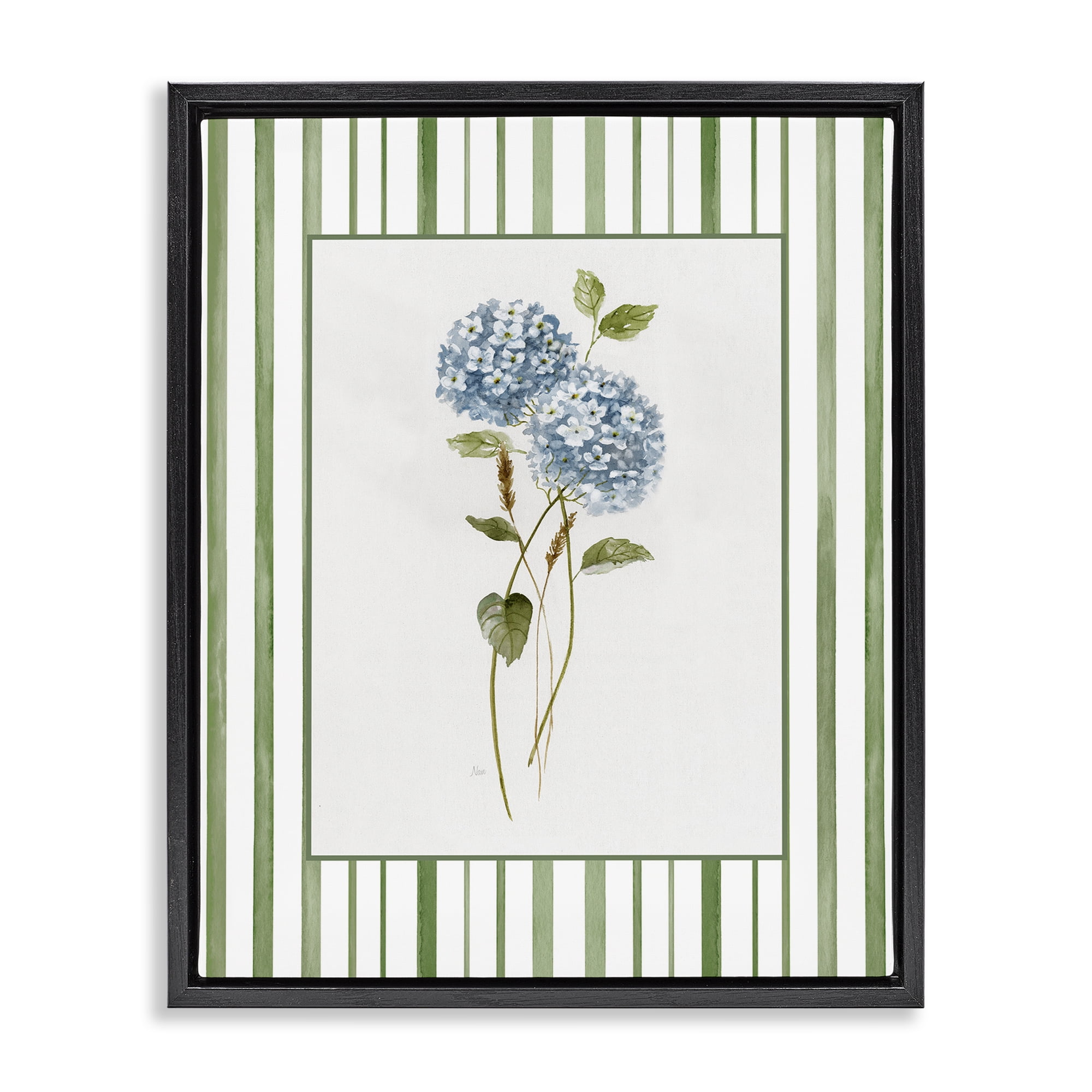 Stupell Industries Delicate Hydrangea & Dried Wheat Black Framed Floater Canvas Wall Art, design by Nan