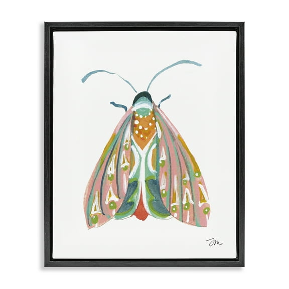 Stupell Industries Delicate Insect on White Insects Painting Black Floater Framed Canvas Art Print Wall Art, 17 x 21