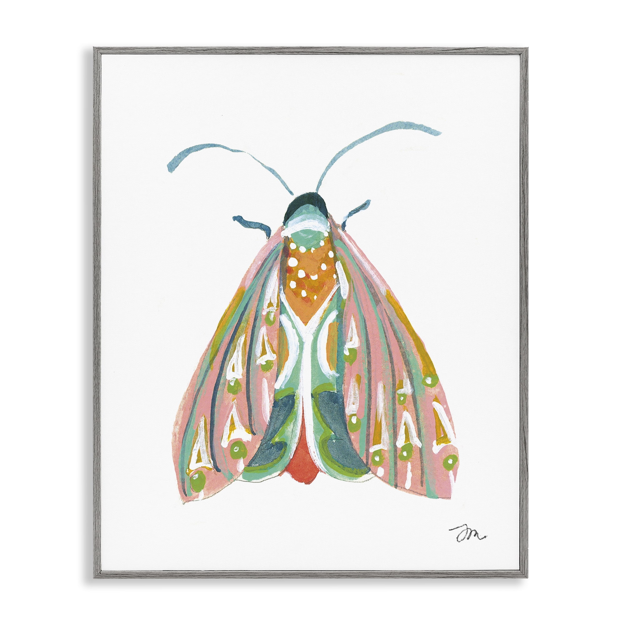 Stupell Industries Delicate Insect on White Insects Painting Gray Framed Art Print Wall Art, 16 x 20