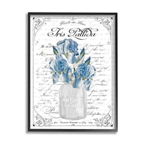 Stupell Industries Delicate Iris Flower Bouquet Ornate French Script Border Graphic Art Black Framed Art Print Wall Art, Design by Lettered and Lined