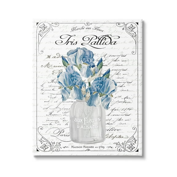 Stupell Industries Delicate Iris Flower Bouquet Ornate French Script Border Graphic Art Gallery Wrapped Canvas Print Wall Art, Design by Lettered and Lined