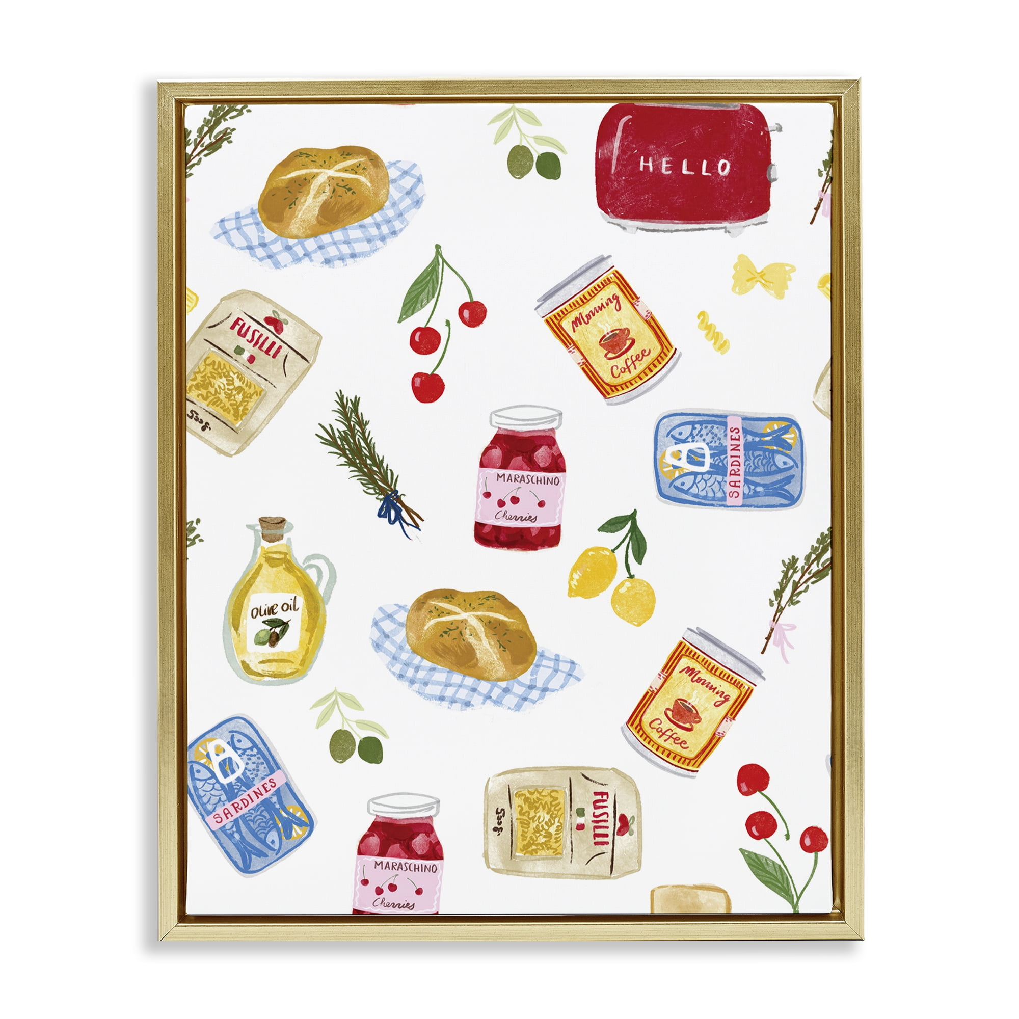 Stupell Industries Delicate Kitchen Delights Food & Beverage Painting Gold Floater Framed Canvas Art Print Wall Art, 17 x 21