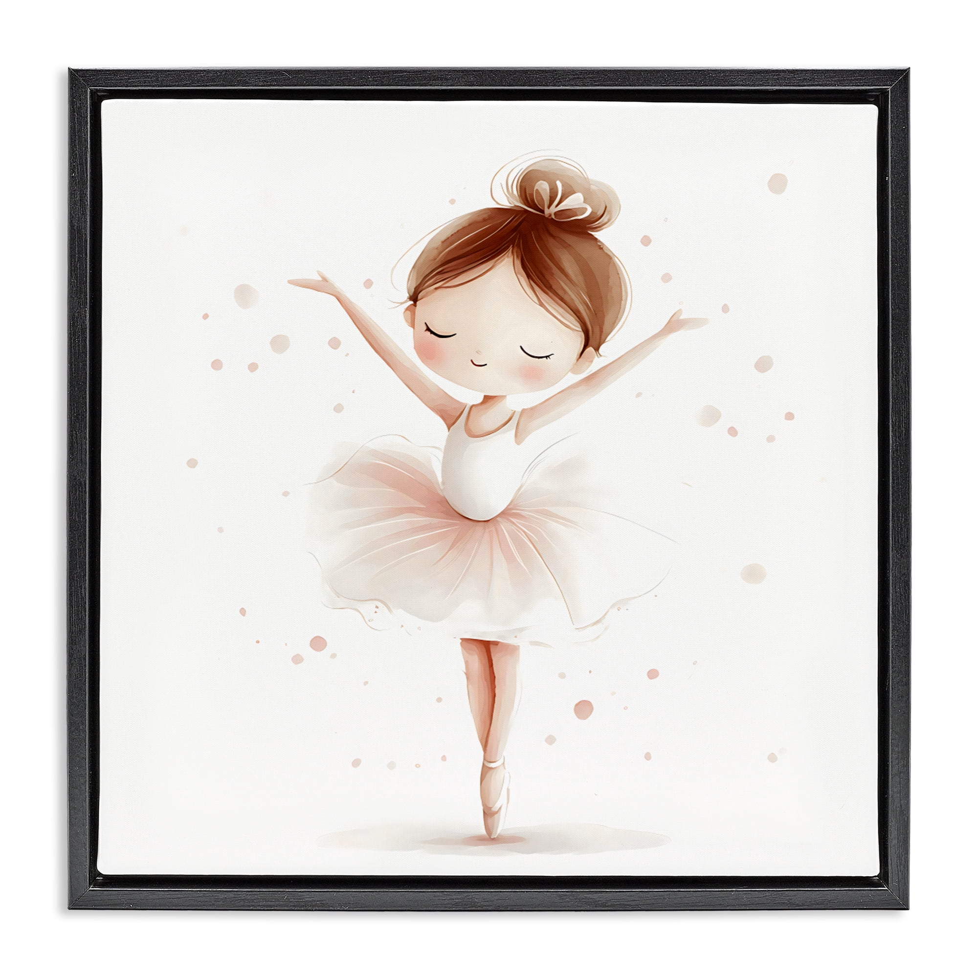 Stupell Industries Delicate Little Ballerina Girl Black Framed Floater Canvas Wall Art, design by Creative Studio