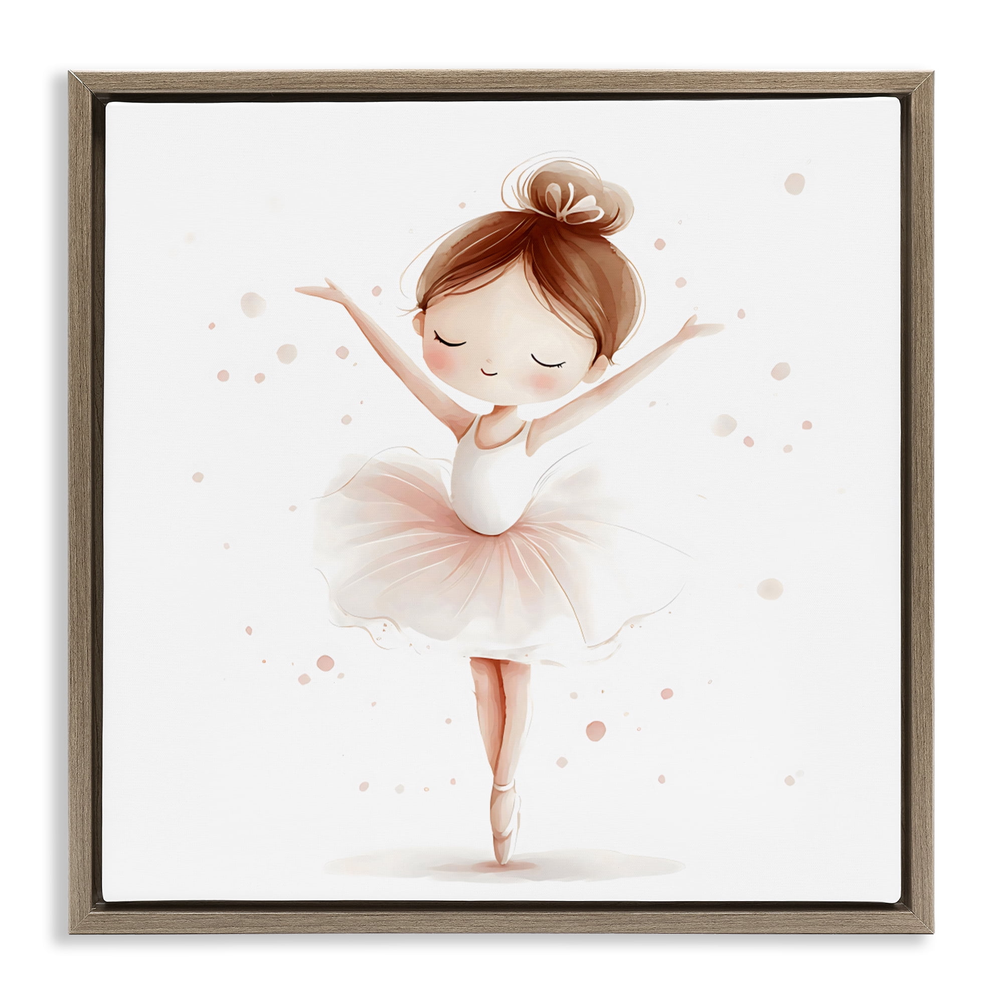 Stupell Industries Delicate Little Ballerina Girl Brown Framed Floater Canvas Wall Art, design by Creative Studio