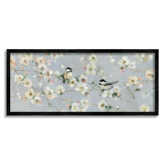 Stupell Industries Delicate Little Birds Between Cherry Blossom Branches Painting Black Framed Art Print Wall Art, Design by Sally Swatland