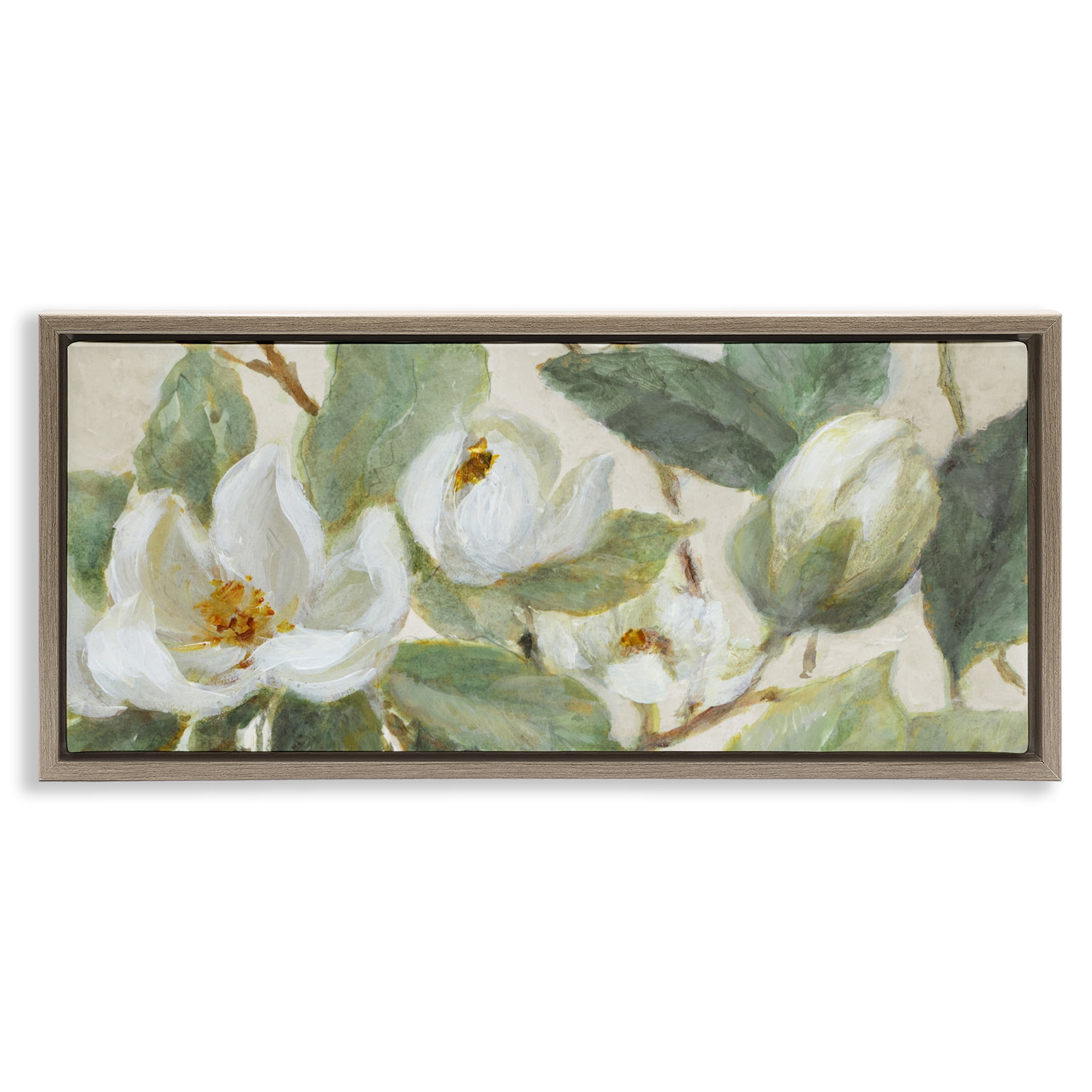 Stupell Industries Delicate Magnolia Dreaming Brown Framed Floater Canvas Wall Art, design by Lanie Loreth