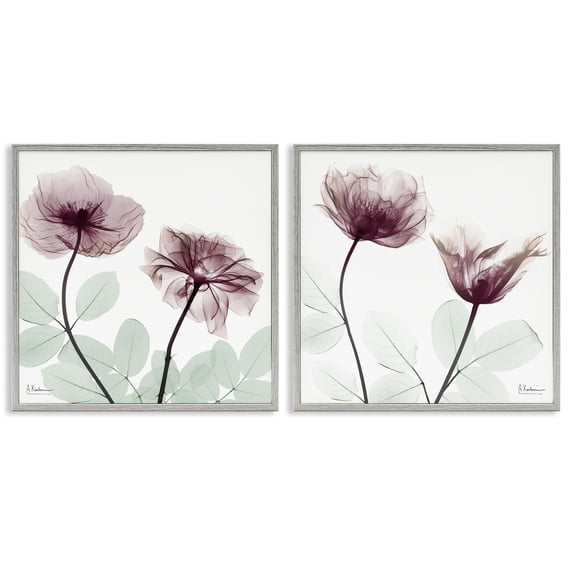 Stupell Industries Delicate Mauve Flowers Floral Painting Gray Framed Art Print Wall Art, 17 x 17, Set of 2