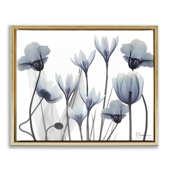 Stupell Industries Delicate Mixed Chic Blooms Floral Photography Gold Floater Framed Canvas Art Print Wall Art, 21 x 17