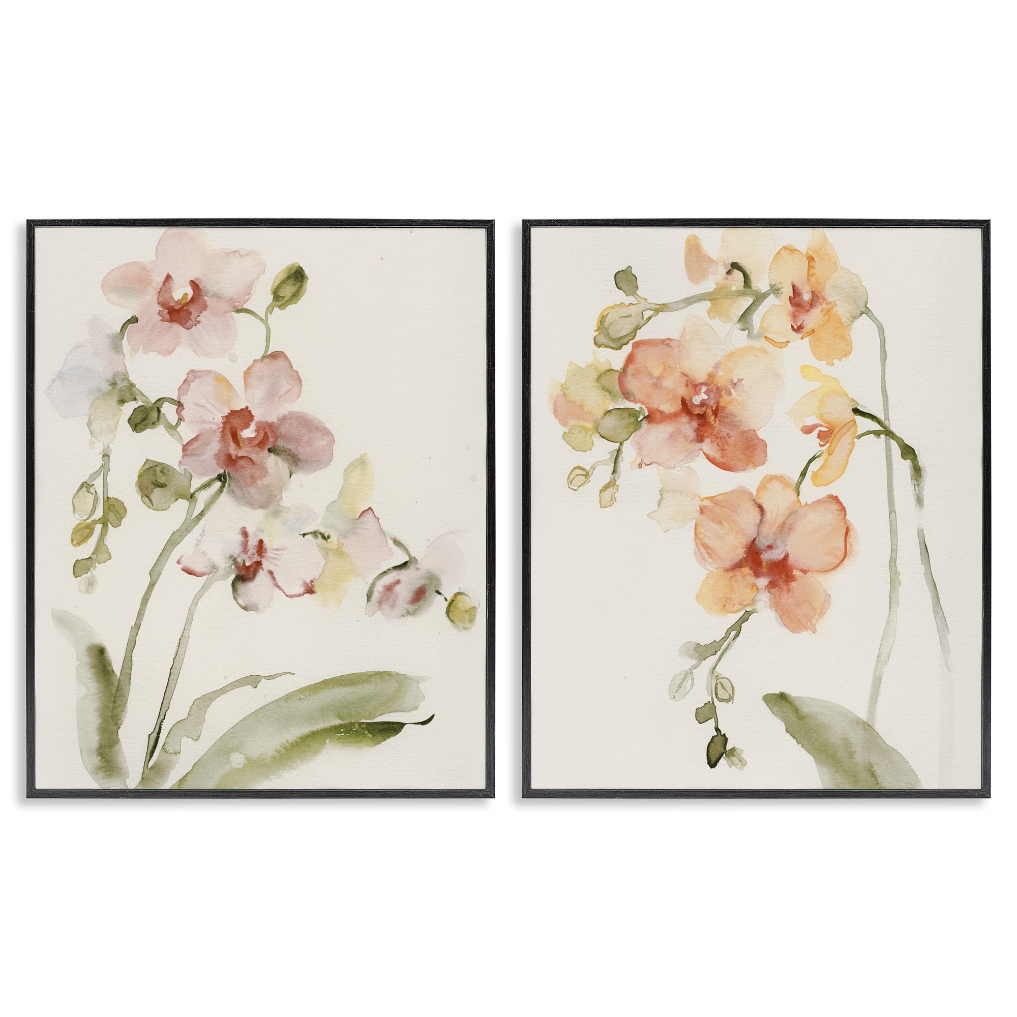 Stupell Industries Delicate Orchids in Bloom 2 Piece Black Framed Giclee Art Set, design by Victoria Barnes