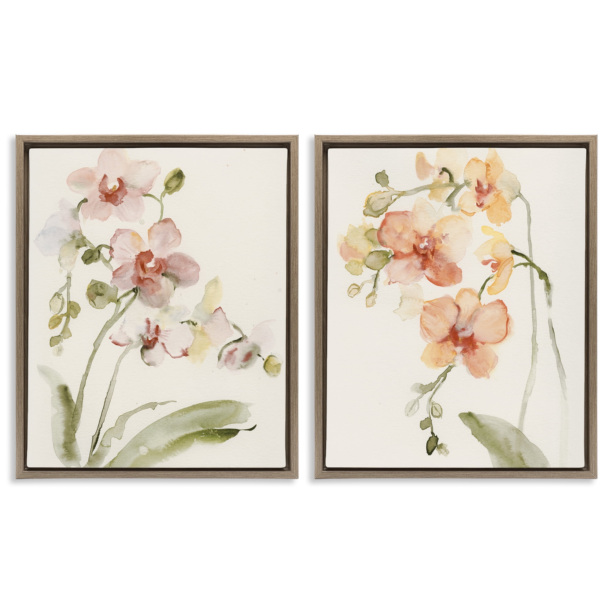 Stupell Industries Delicate Orchids in Bloom 2 Piece Brown Framed Floater Canvas Set, design by Victoria Barnes