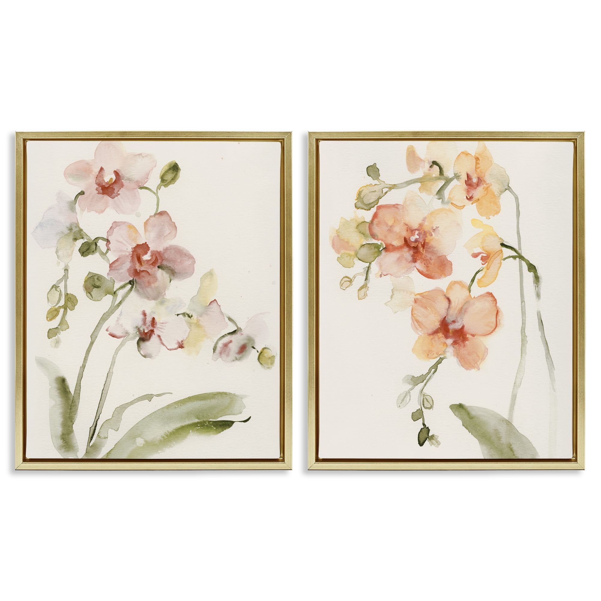 Stupell Industries Delicate Orchids in Bloom 2 Piece Gold Framed Floater Canvas Set, design by Victoria Barnes