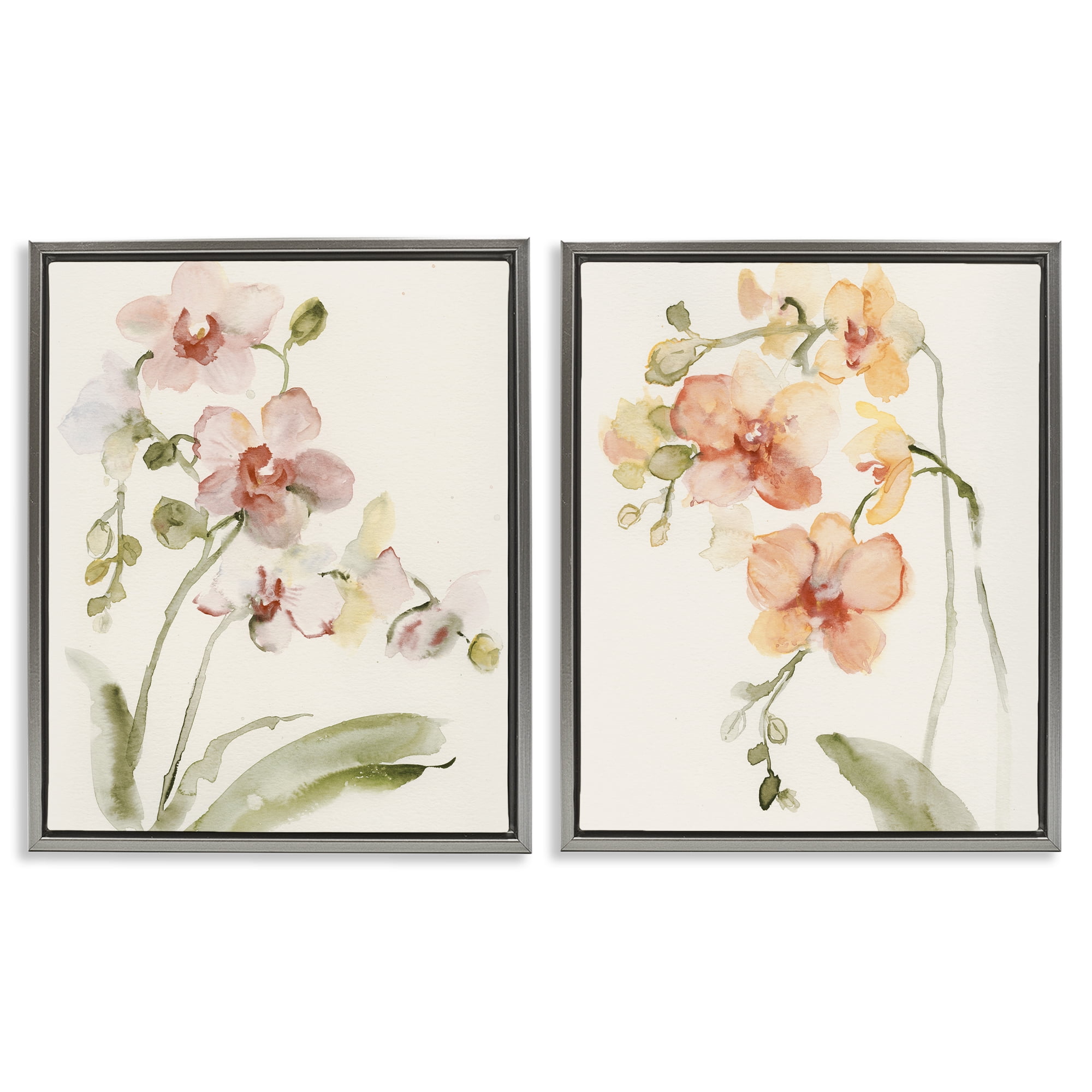 Stupell Industries Delicate Orchids in Bloom 2 Piece Gray Framed Floater Canvas Set, design by Victoria Barnes