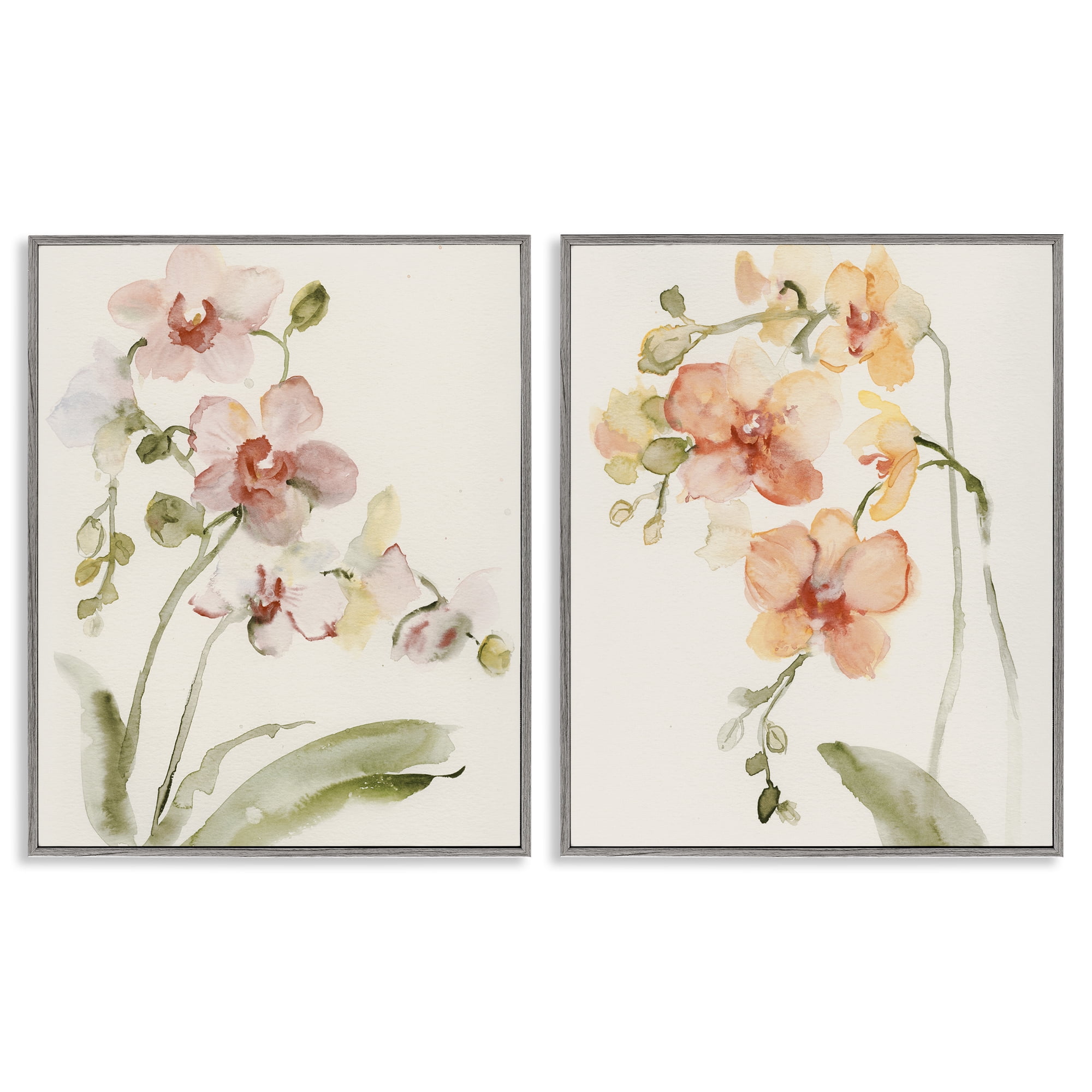 Stupell Industries Delicate Orchids in Bloom 2 Piece Gray Framed Giclee Art Set, design by Victoria Barnes
