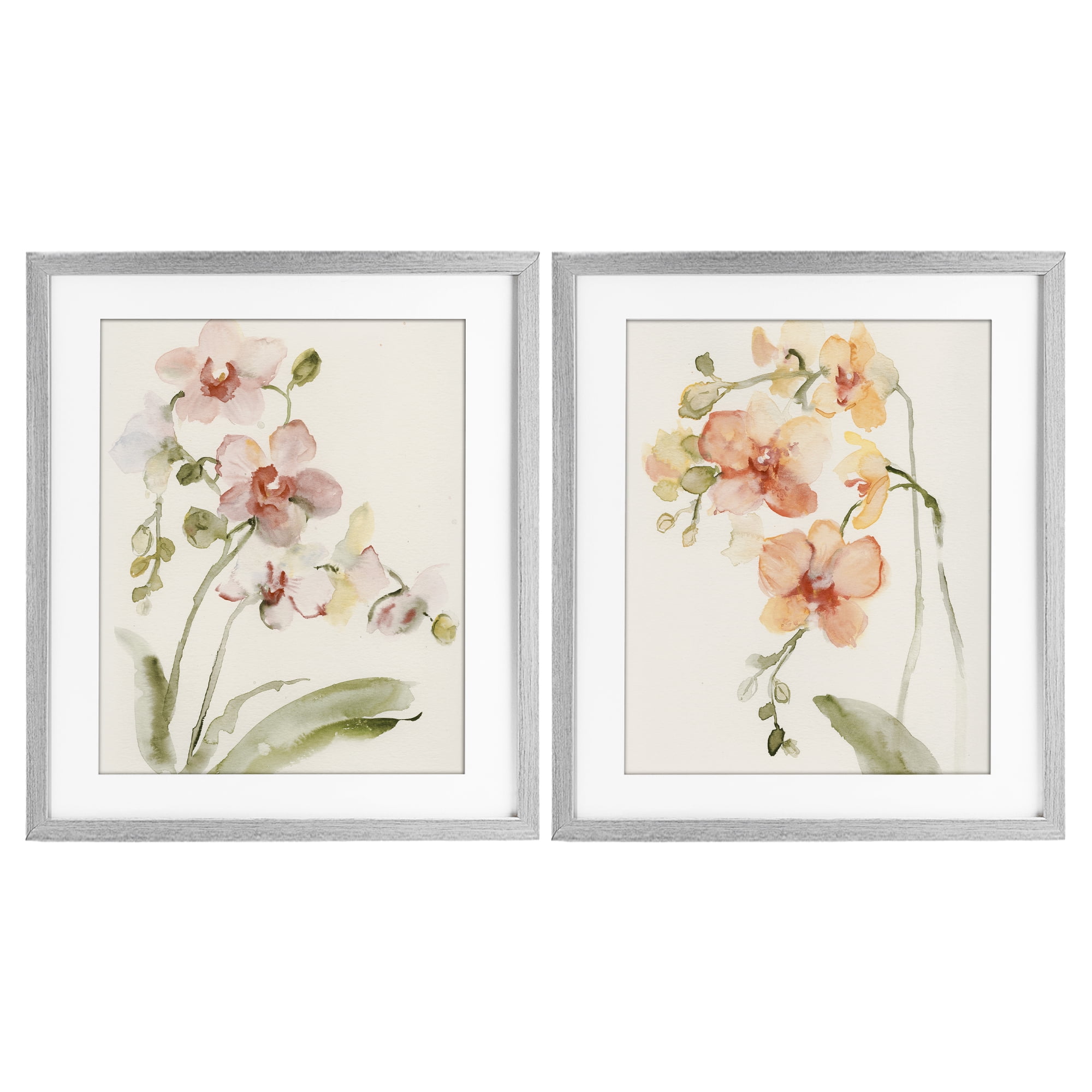 Stupell Industries Delicate Orchids in Bloom 2 Piece Gray Framed Print Under Glass Set, design by Victoria Barnes