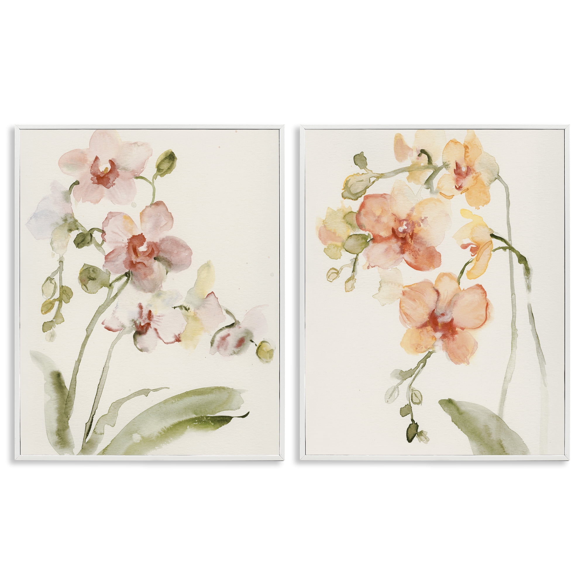 Stupell Industries Delicate Orchids in Bloom 2 Piece White Framed Giclee Art Set, design by Victoria Barnes