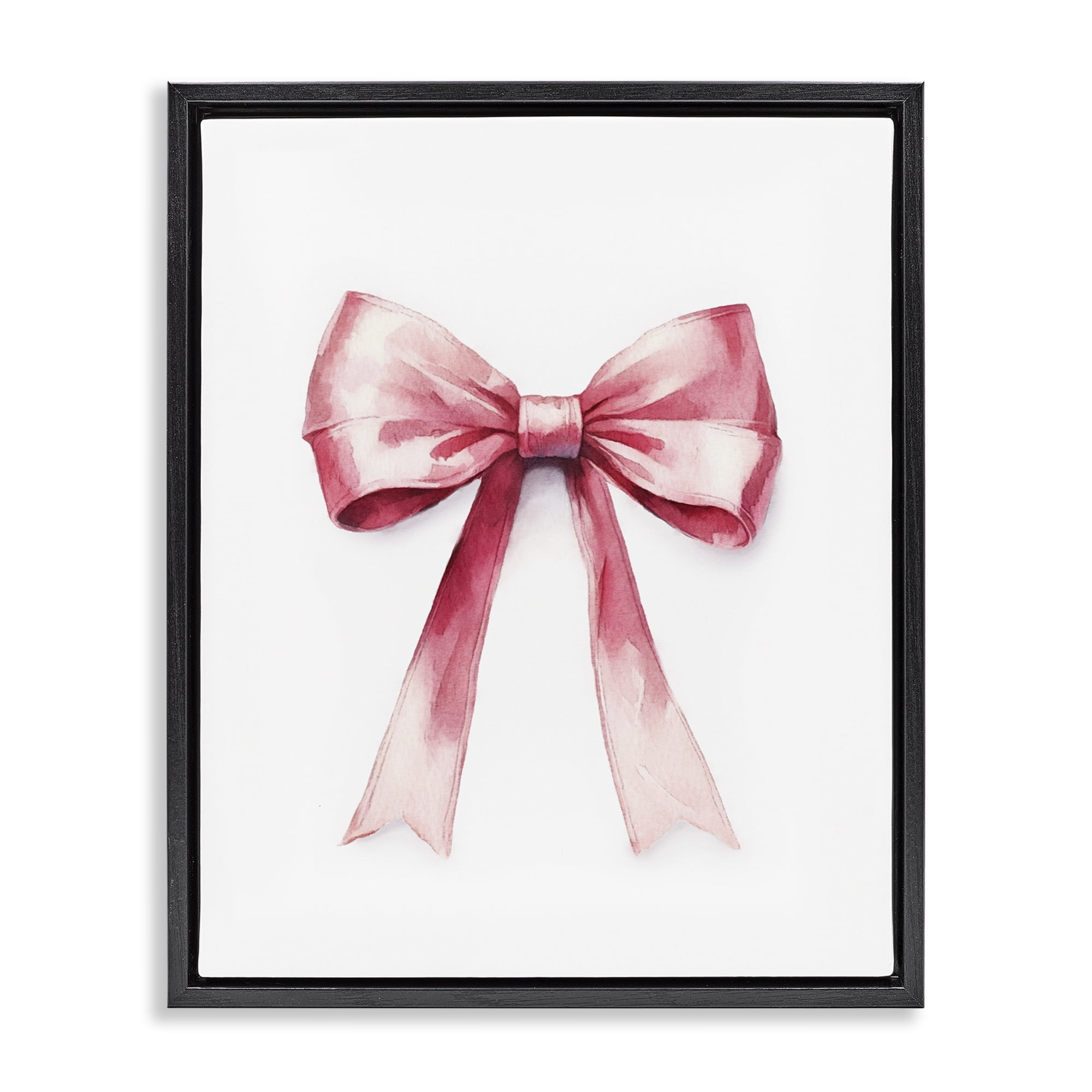 Stupell Industries Delicate Pink Bow Fashion Painting Black Floater Framed Canvas Art Print Wall Art, 17 x 21
