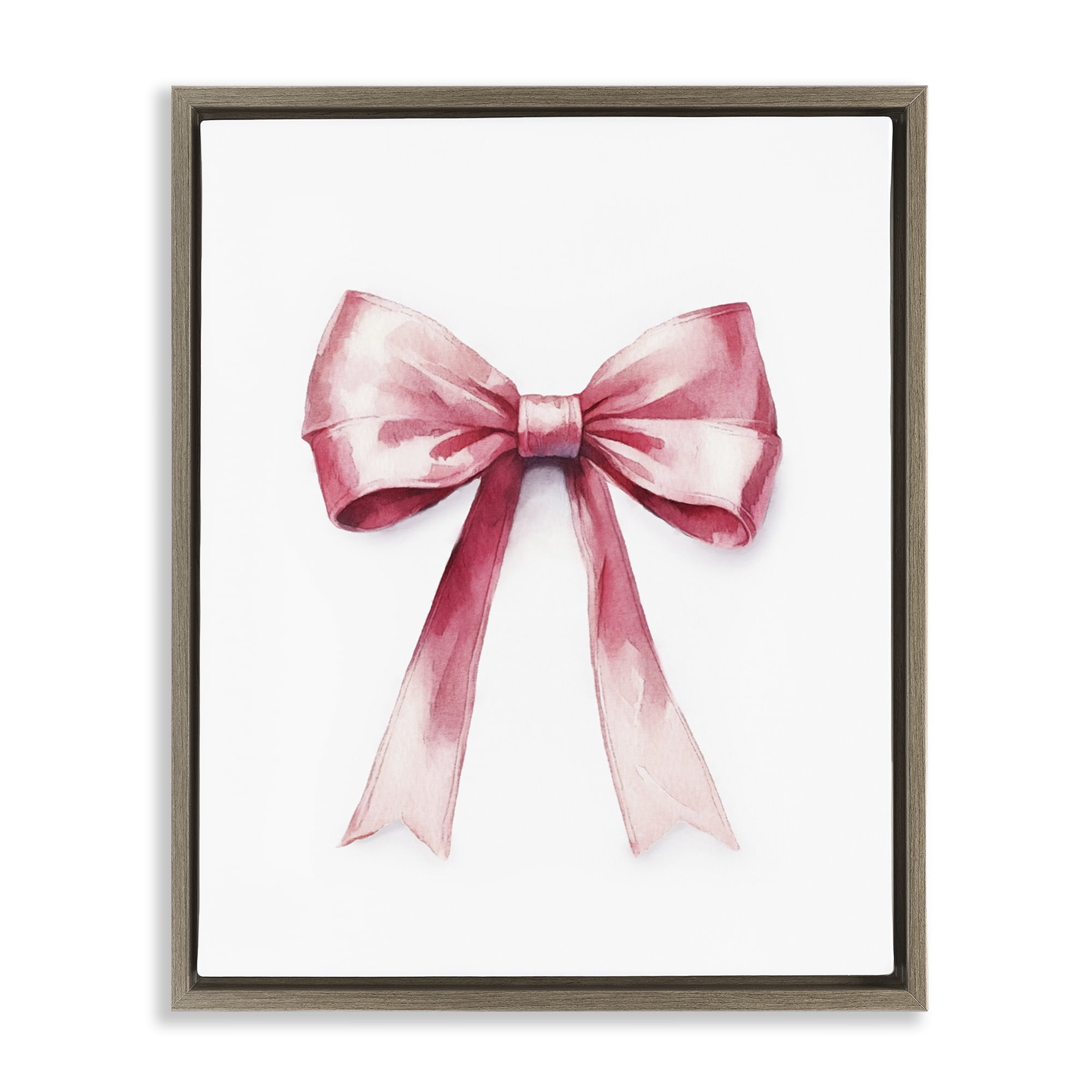 Stupell Industries Delicate Pink Bow Fashion Painting Brown Floater Framed Canvas Art Print Wall Art, 25 x 31
