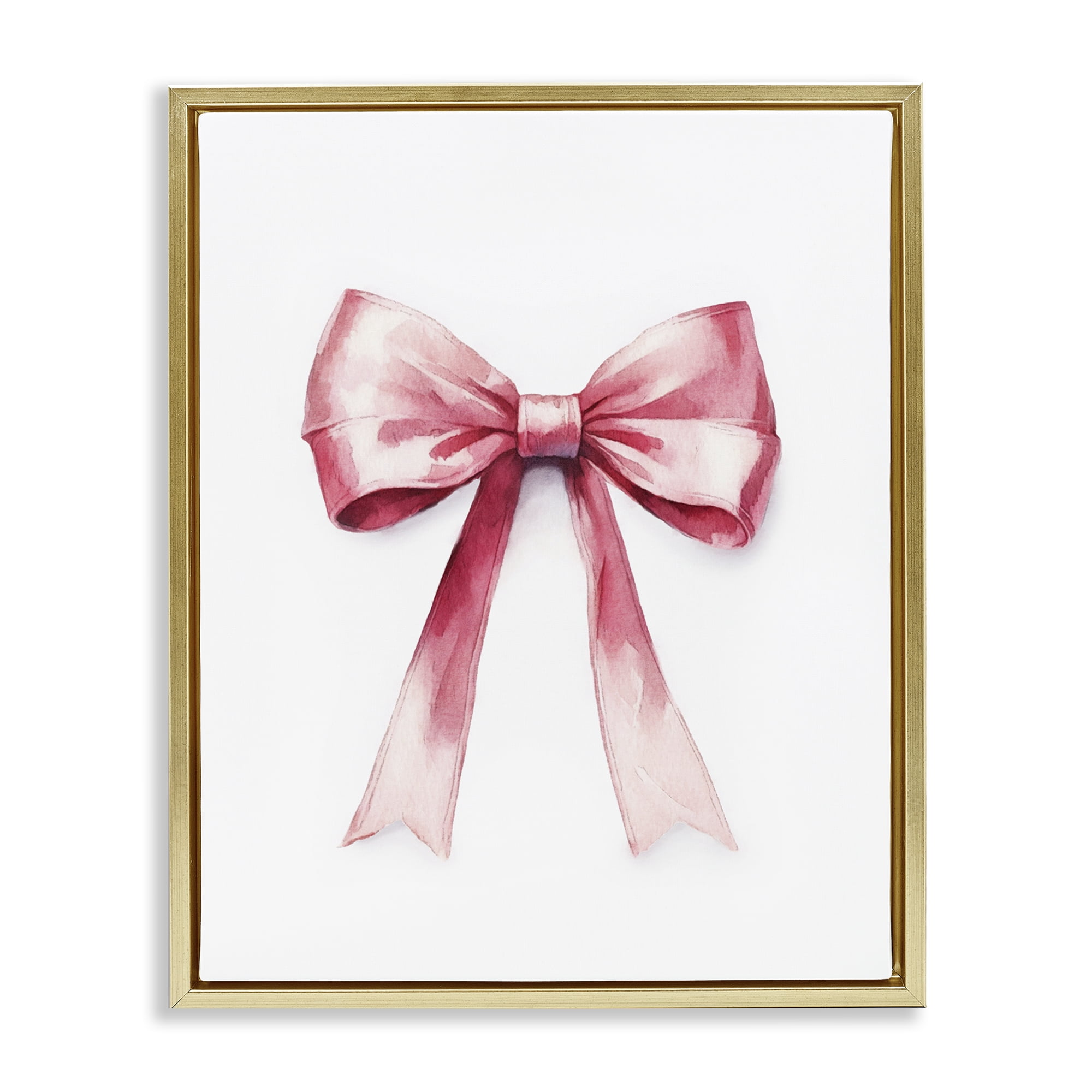 Stupell Industries Delicate Pink Bow Fashion Painting Gold Floater Framed Canvas Art Print Wall Art, 25 x 31