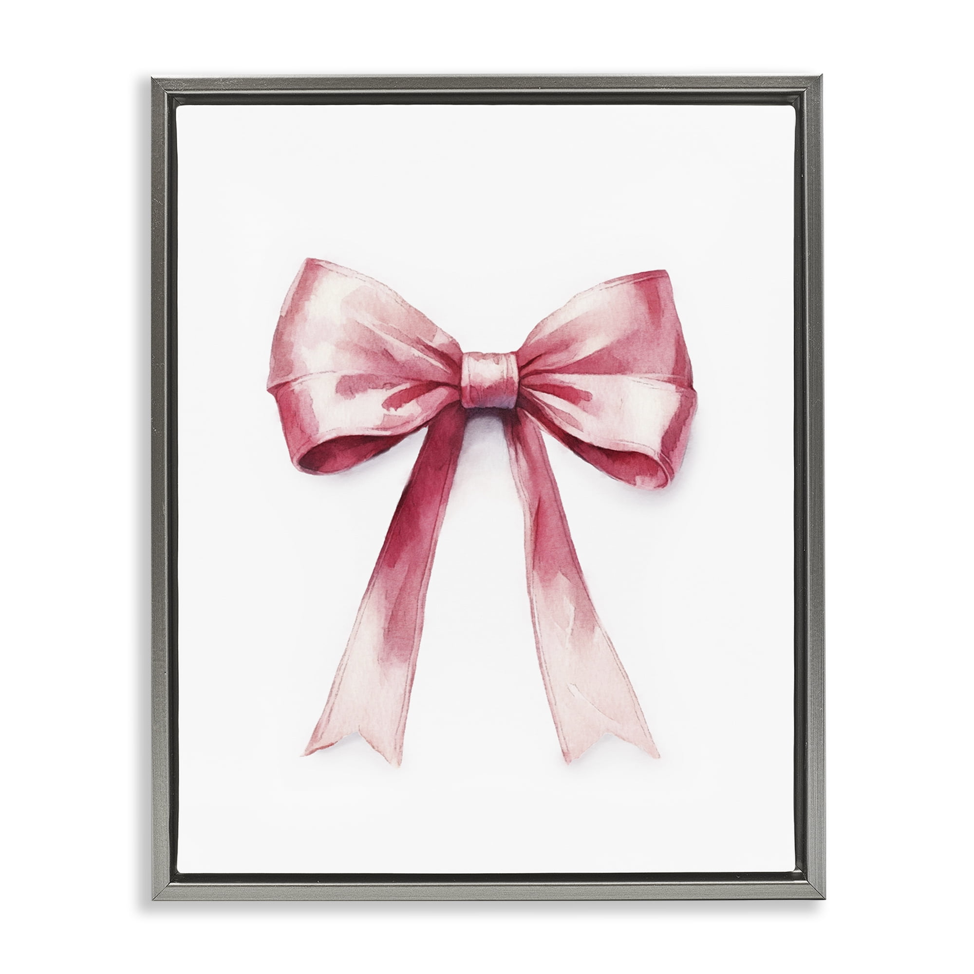 Stupell Industries Delicate Pink Bow Fashion Painting Gray Floater Framed Canvas Art Print Wall Art, 17 x 21