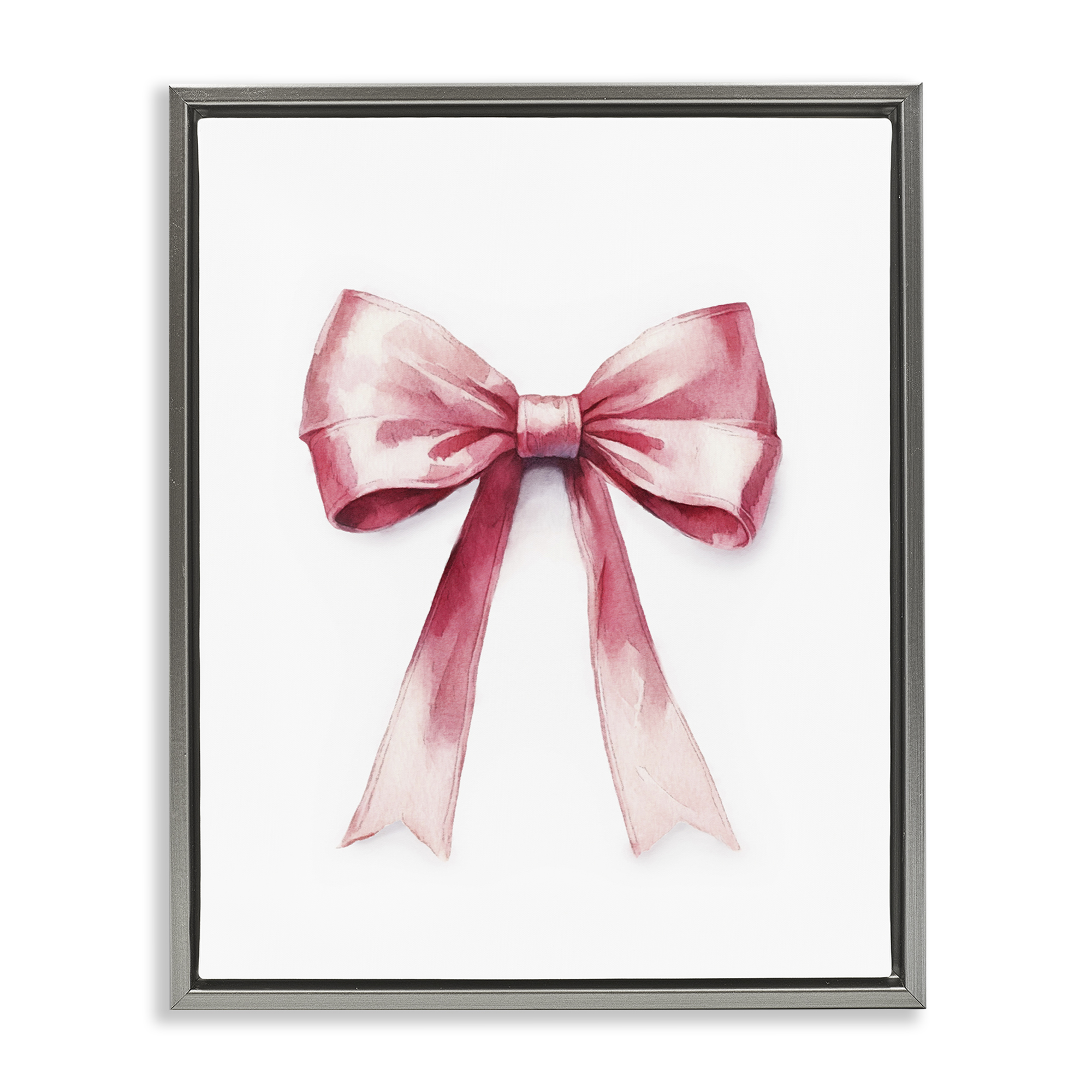 Stupell Industries Delicate Pink Bow Fashion Painting Gray Floater Framed Canvas Art Print Wall Art, 25 x 31