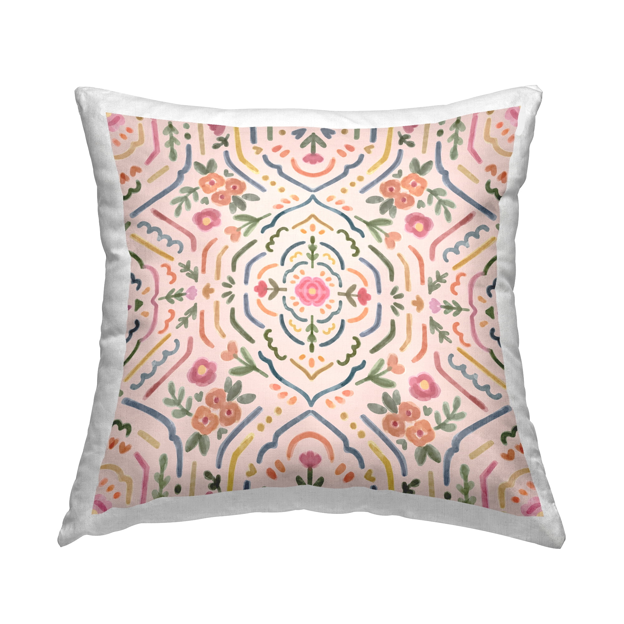 Delicate Pink Floral Pattern Square Throw Pillow