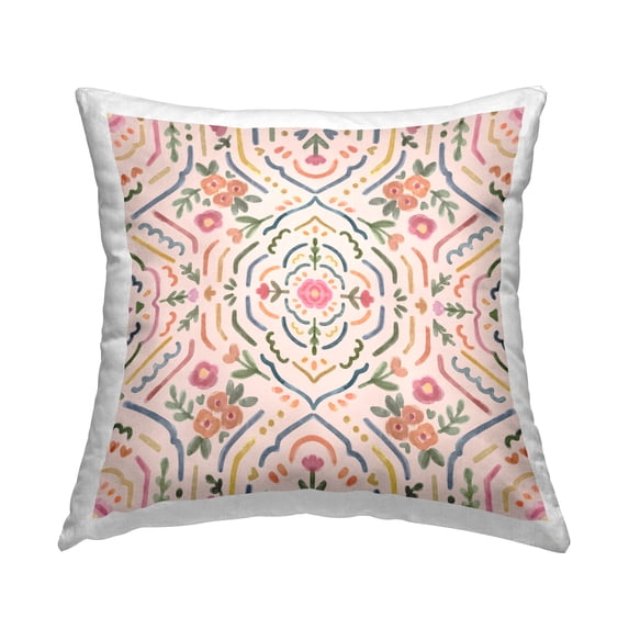 Stupell Industries Delicate Pink Floral Line Pattern Shapes Design by Nina Muis Surface Design Throw Pillow