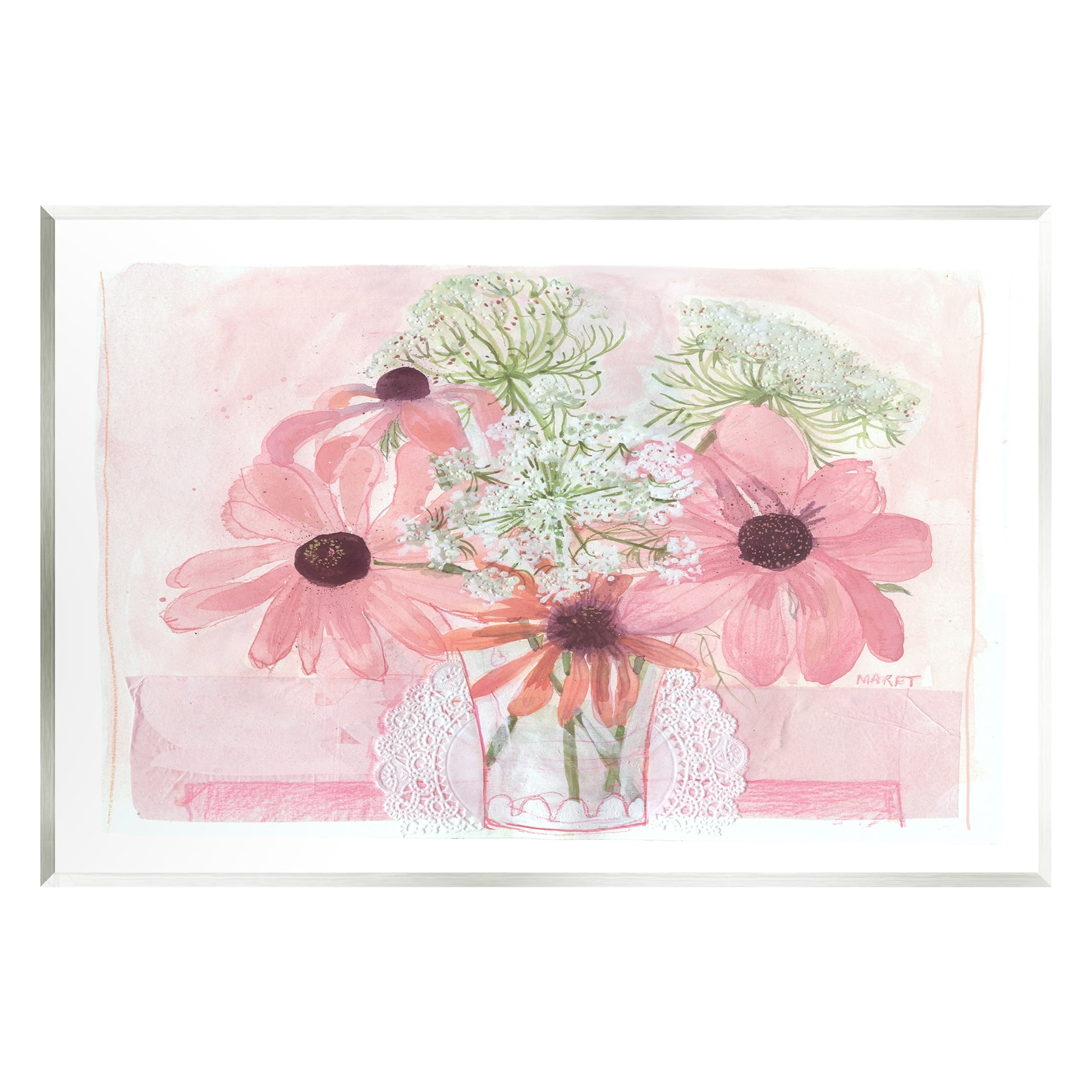 Stupell Industries Delicate Pink Flower Blossoms Bouquet Doily Vase Graphic Art Unframed Art Print Wall Art, Design by unknown
