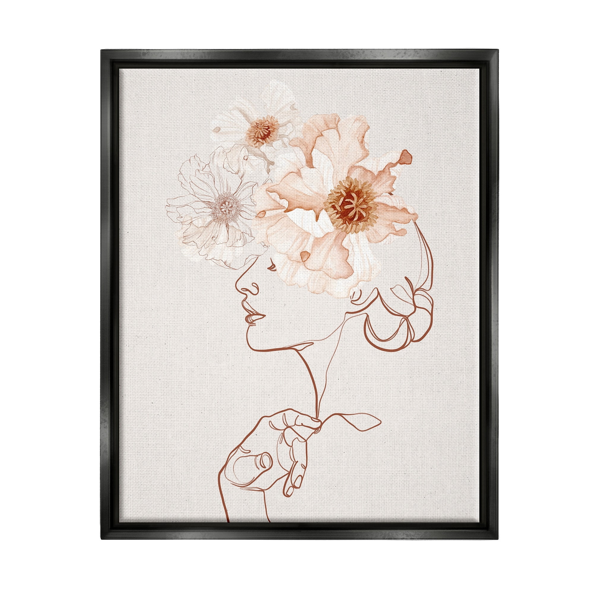Stupell Industries Delicate Pink Flower Blossoms Woman Line Drawing Jet Black Framed Floating Canvas Wall Art, 16x20, by Ros Ruseva