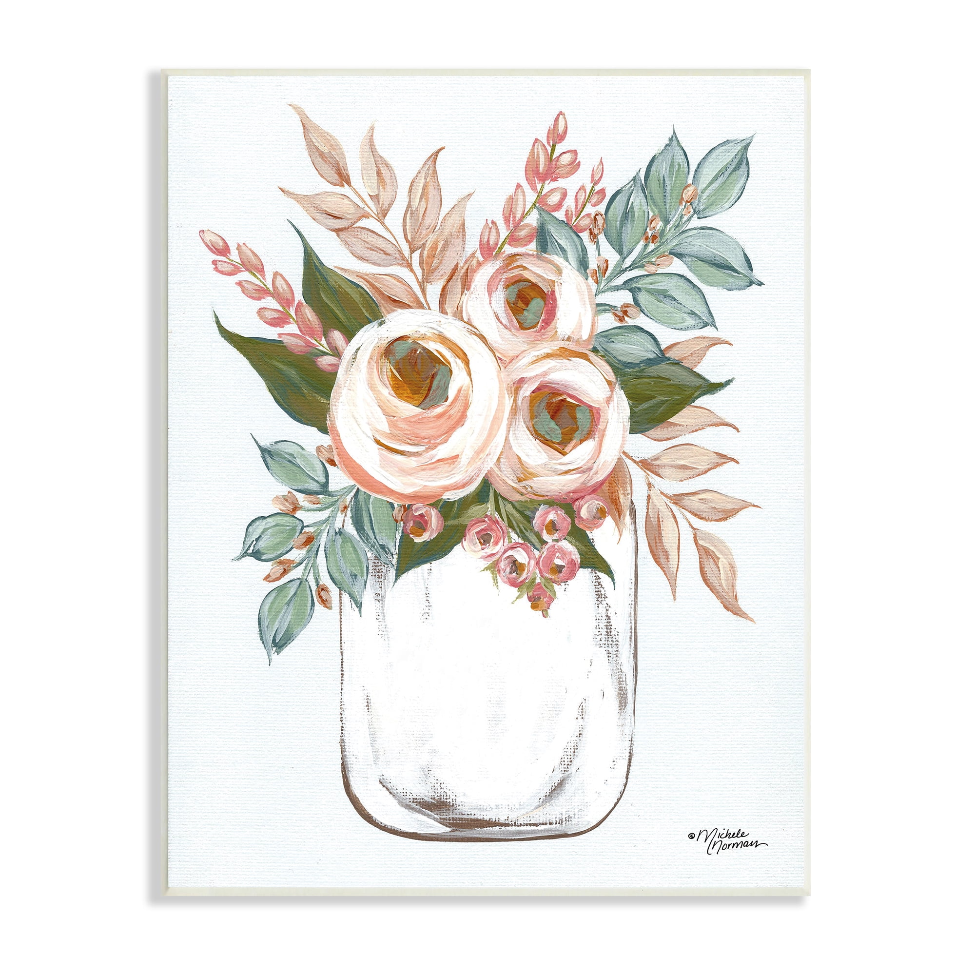 Stupell Industries Delicate Pink Ranunculus Florals Vintage Farm Jar, 10 x 15, Designed by Michele Norman