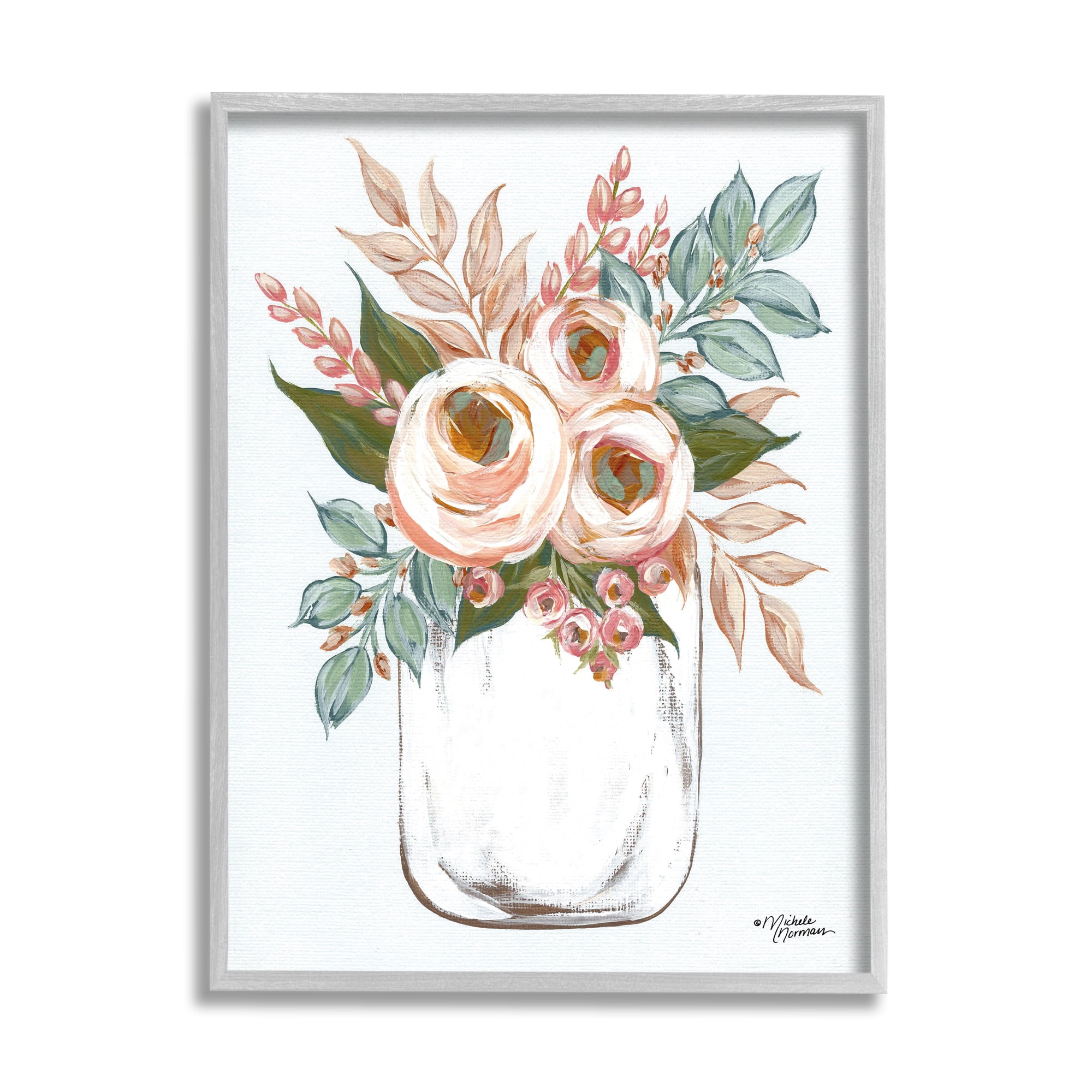 Stupell Industries Delicate Pink Ranunculus Florals Vintage Farm Jar, 16 x 20, Designed by Michele Norman