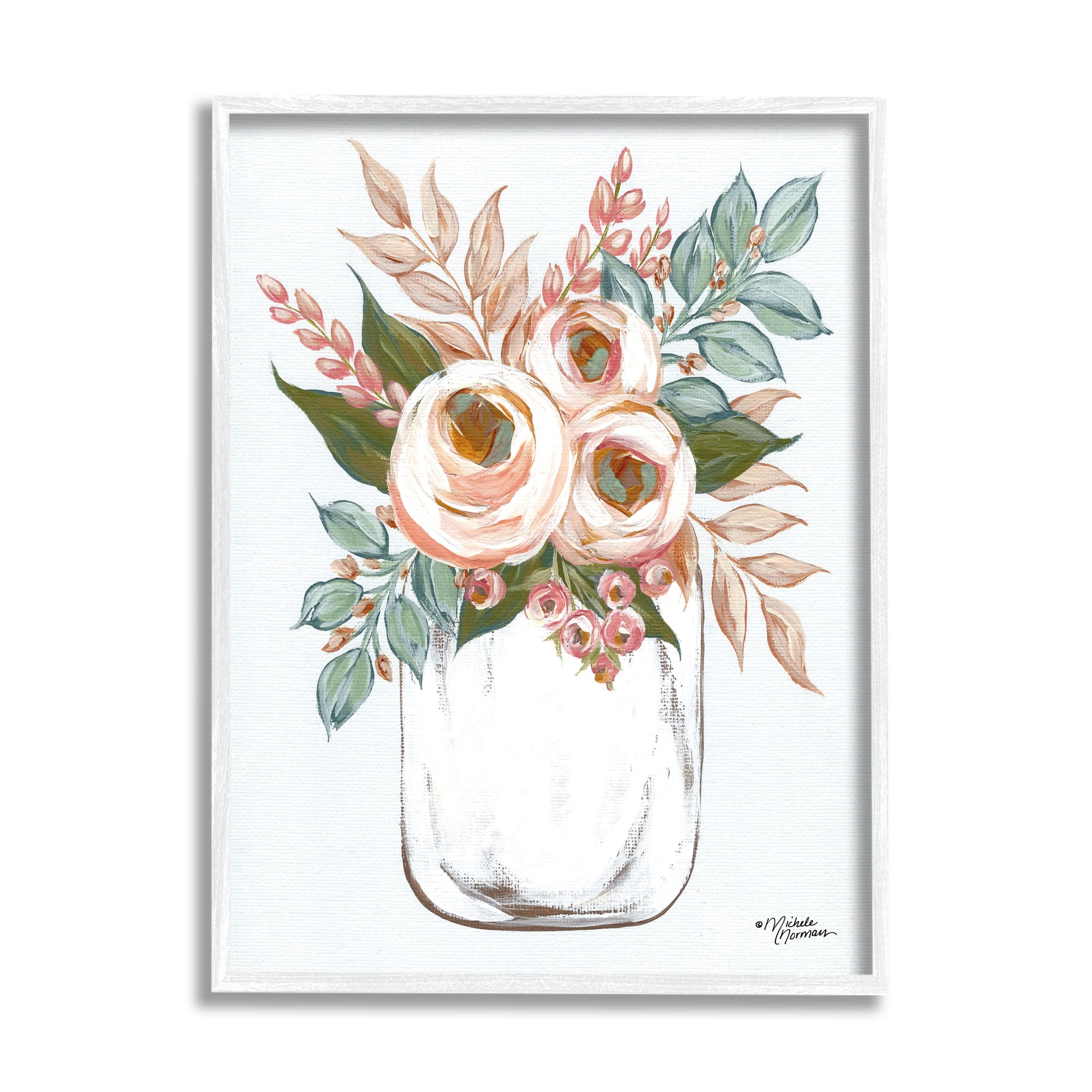 Stupell Industries Delicate Pink Ranunculus Florals Vintage Farm Jar Classic Painting White Framed Art Print Wall Art, 24 x 30, Design by Michele Norman