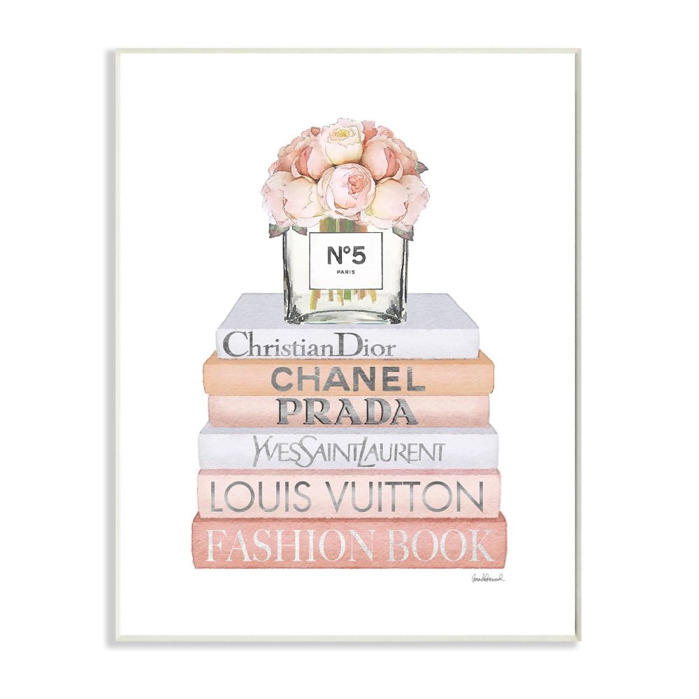 Stupell Industries Delicate Pink Roses and Iconic Fashion Style Bookstack Designed by Amanda Greenwood