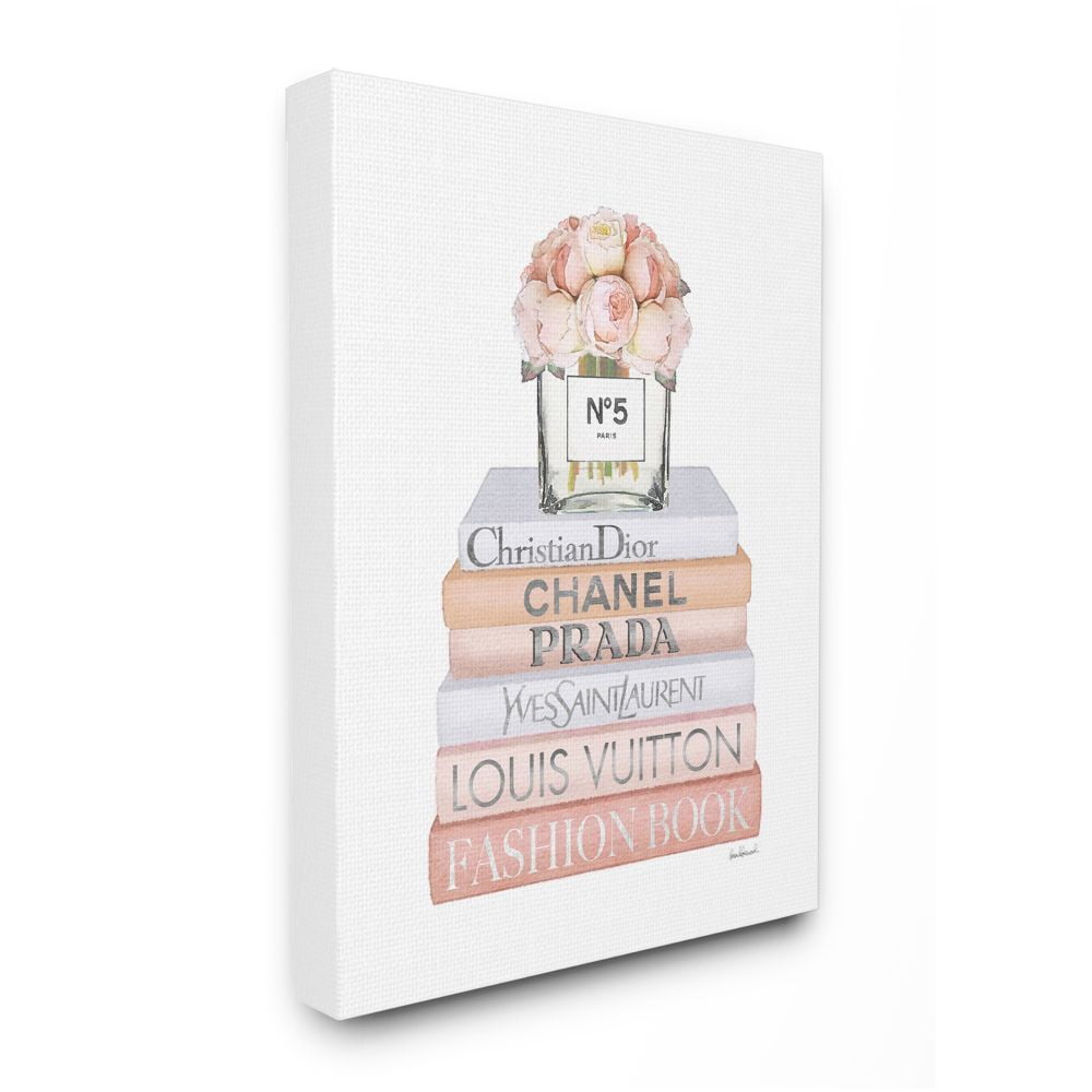 Stupell Industries Delicate Pink Roses and Iconic Fashion Style Bookstack Designed by Amanda Greenwood