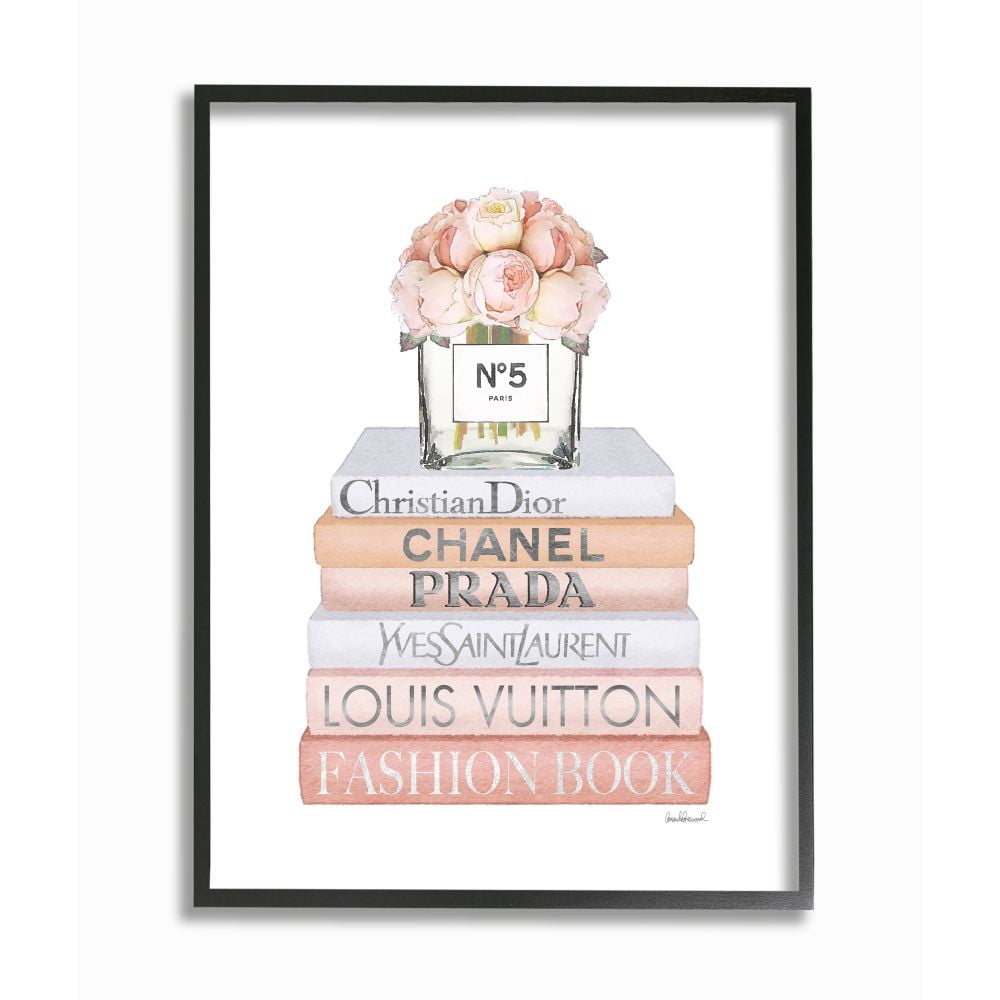 Stupell Industries Delicate Pink Roses and Iconic Fashion Style Bookstack Designed by Amanda Greenwood