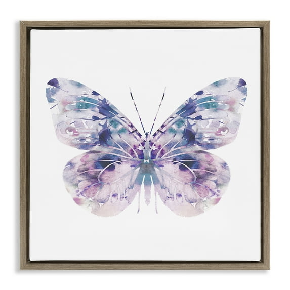 Stupell Industries Delicate Purple Butterfly Wings Animals & Insects Painting Brown Floater Framed Canvas Art Print Wall Art, 18 x 18