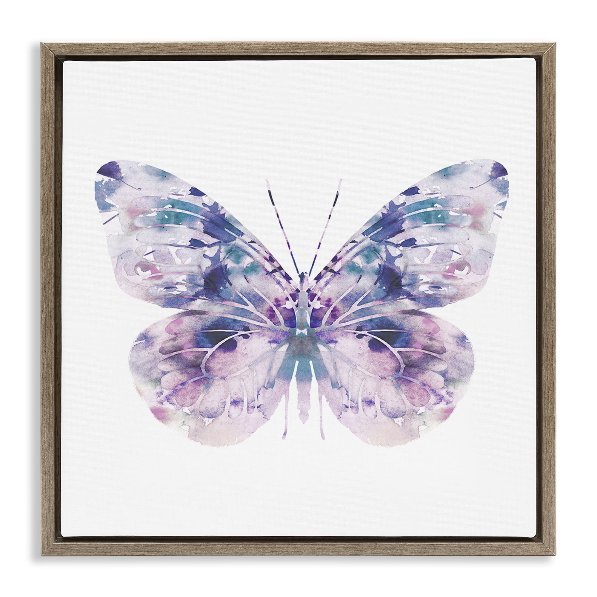 Stupell Industries Delicate Purple Butterfly Wings Animals & Insects Painting Brown Floater Framed Canvas Art Print Wall Art, 25 x 25