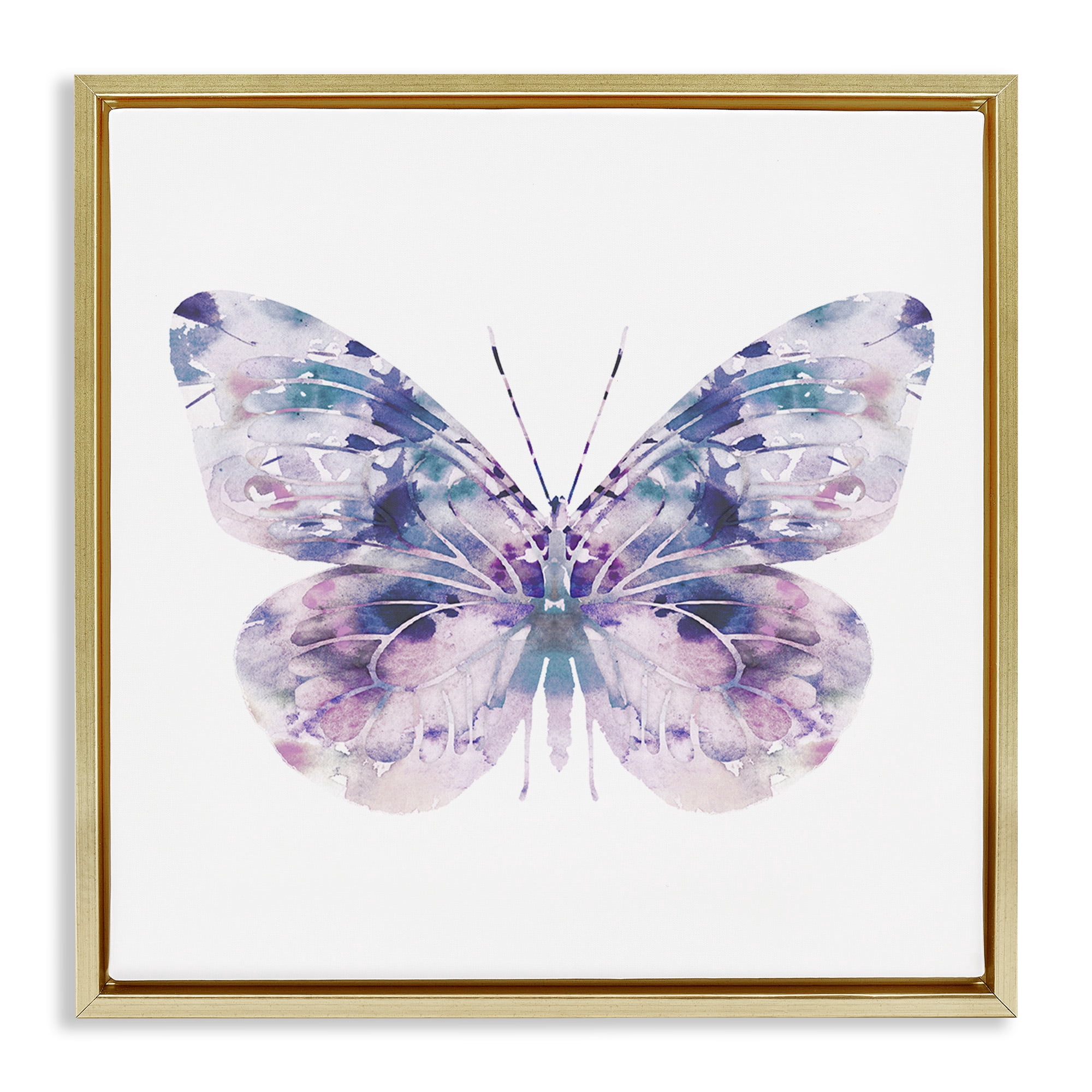 Stupell Industries Delicate Purple Butterfly Wings Animals & Insects Painting Gold Floater Framed Canvas Art Print Wall Art, 25 x 25
