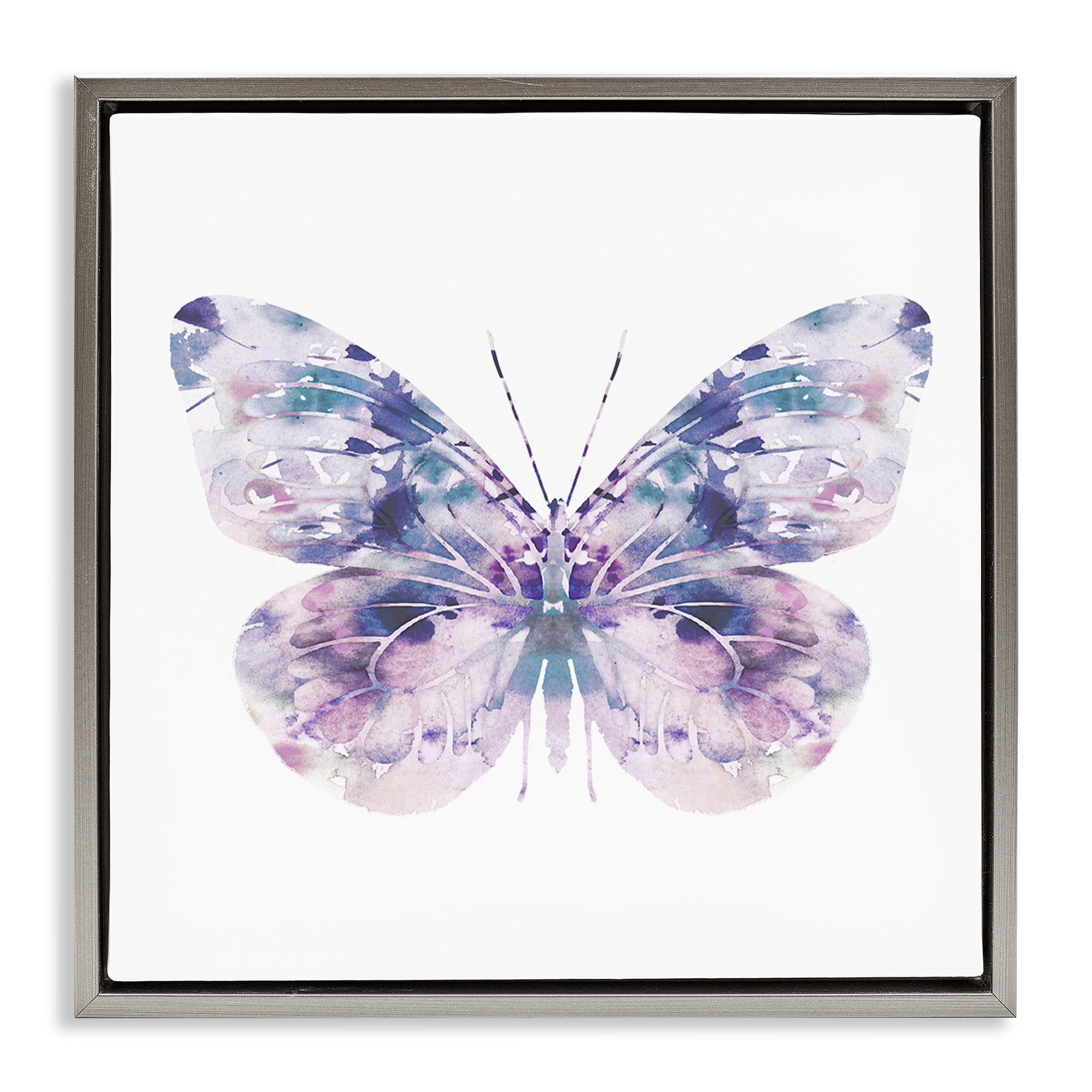 Stupell Industries Delicate Purple Butterfly Wings Animals & Insects Painting Gray Floater Framed Canvas Art Print Wall Art, 18 x 18