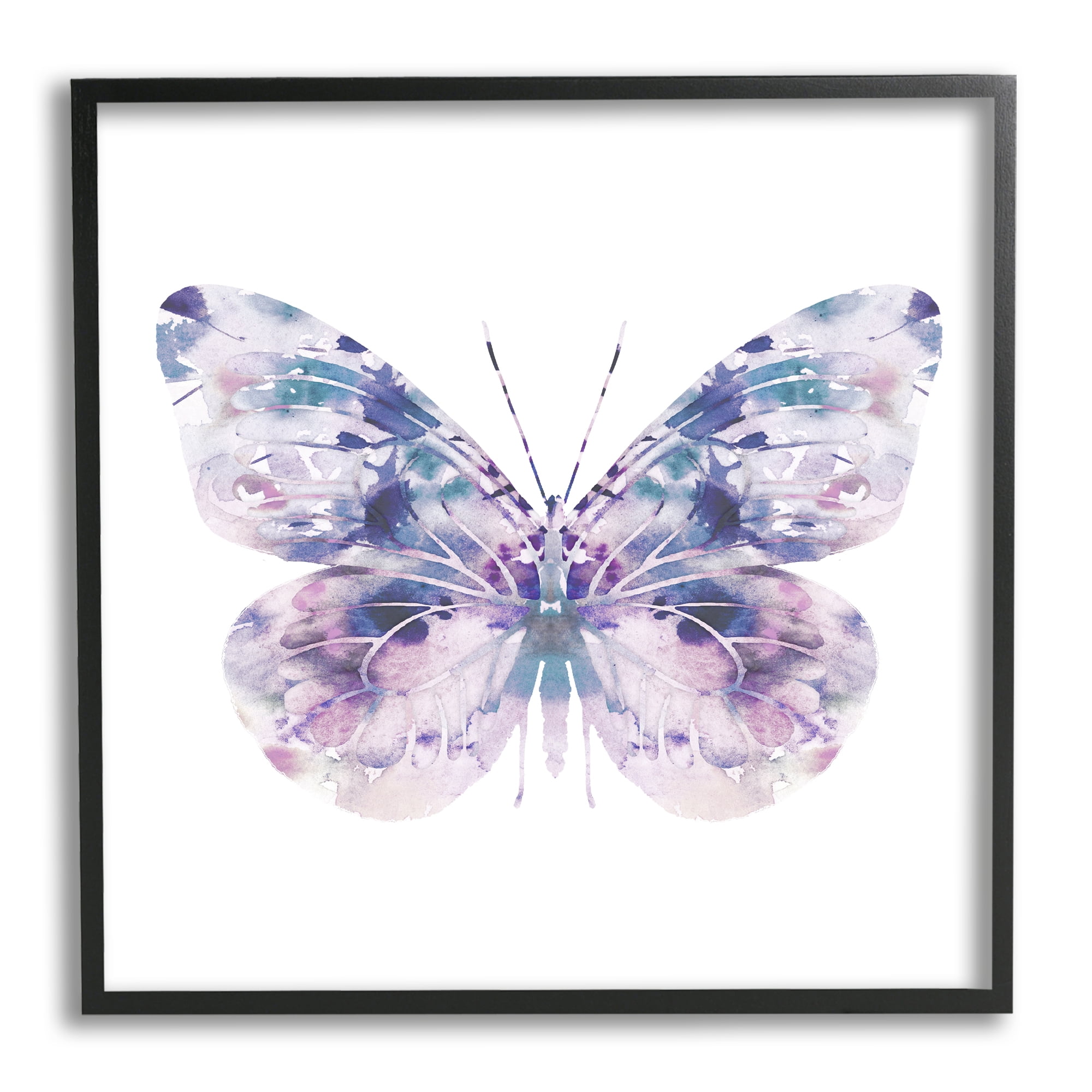 Delicate Purple Butterfly Watercolor Canvas Print with Black Frame