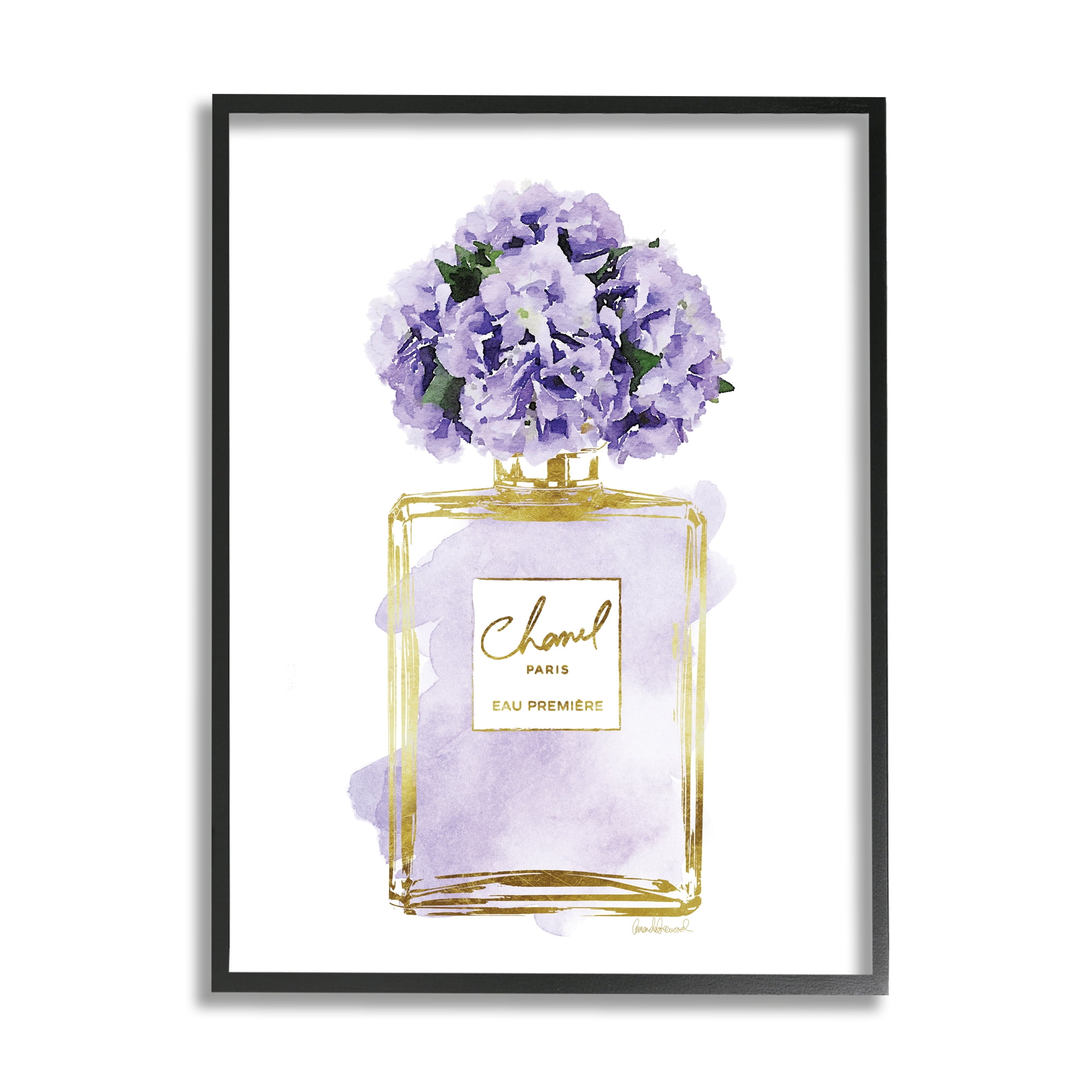 Delicate Purple Hydrangea Designer Glam Perfume Bottle by Amanda Greenwood - Painting Stupell Industries Format: Black Framed, Size: 24 W x 24 H