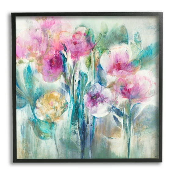 Stupell Industries Delicate Rainy Flowers Pink Peonies Painterly Illustration Paintings Black Framed Art Print Wall Art, 24x24, by Third and Wall