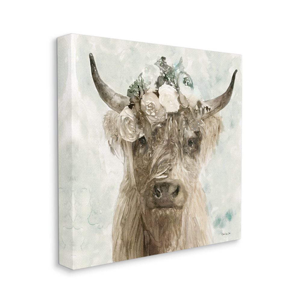 Stupell Industries Delicate Soft Buffalo with Floral Crown Watercolor Canvas Wall Art Design by Stellar Design Studio, 36" x 36"