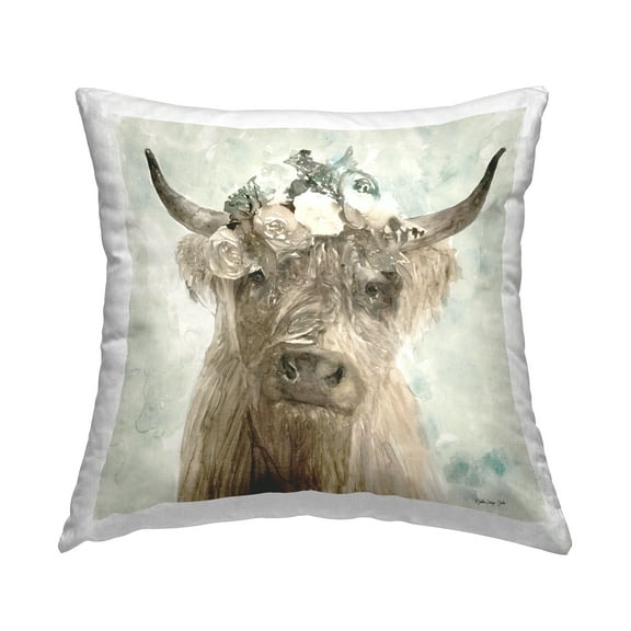 Stupell Industries Delicate Soft Buffalo with Floral Crown Watercolor Glam Brown,18 x 7 x 18 Decorative Pillows